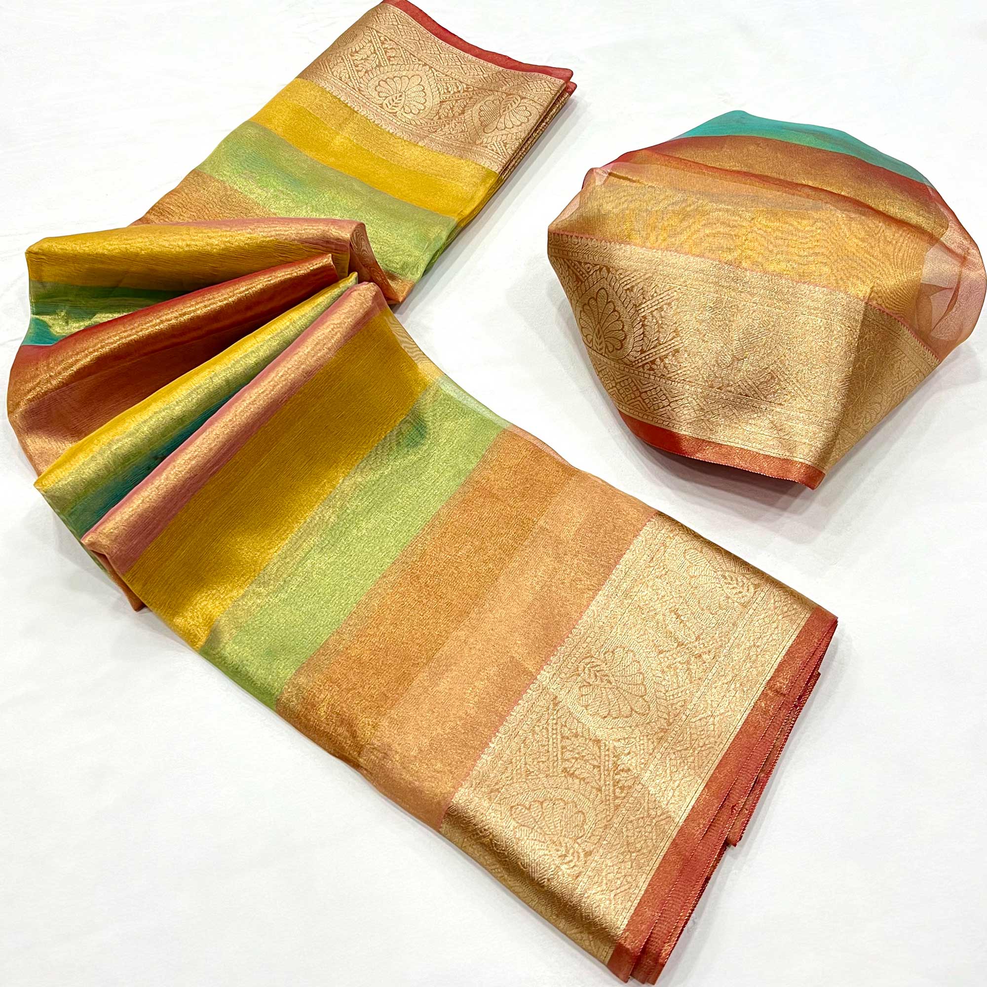 Red Zari Weaving Tissue Saree