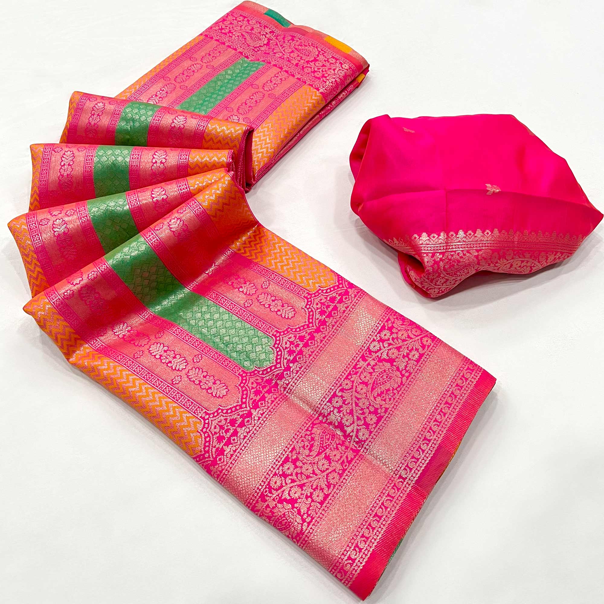 Hot Pink Zari Weaving Kanjivaram Silk Saree