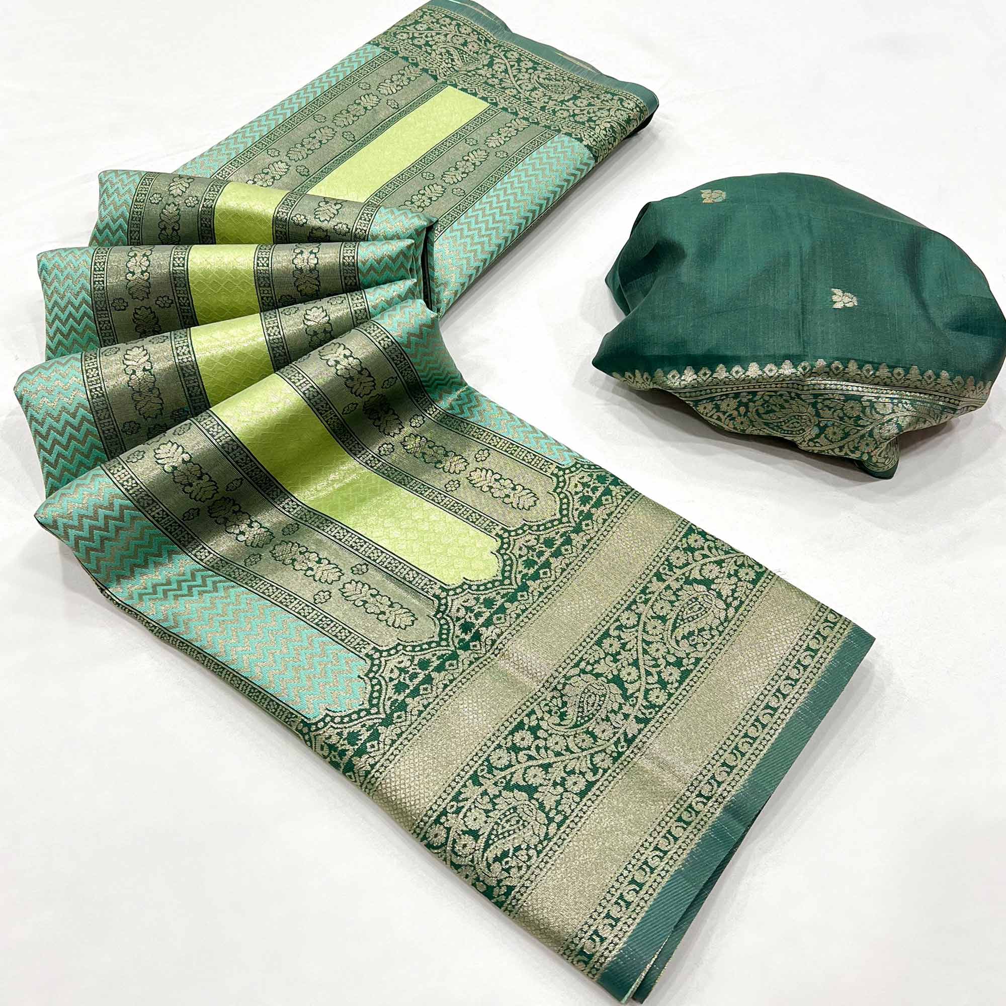 Mineral Green Zari Weaving Kanjivaram Silk Saree