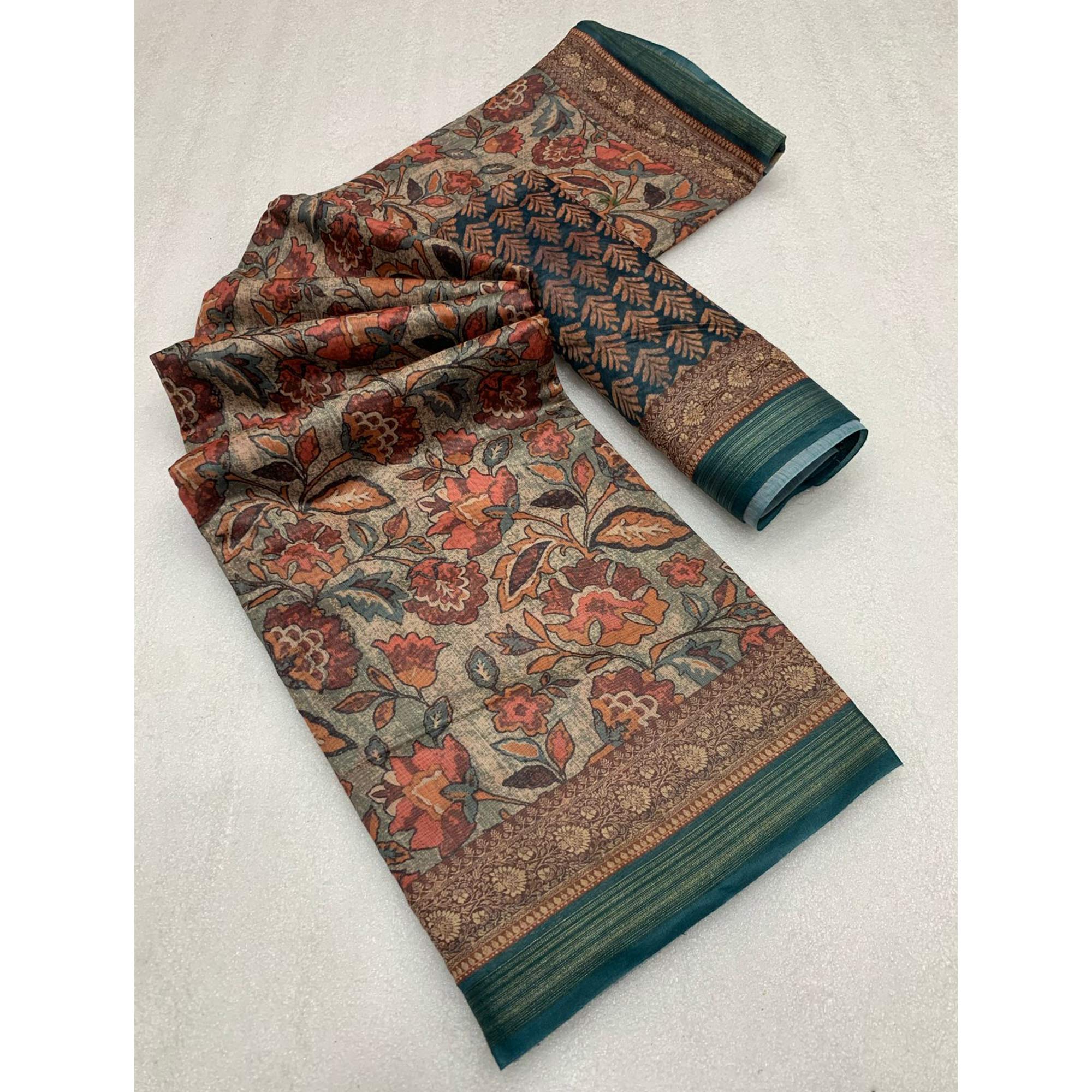 Multicolor Floral Digital Printed Chanderi Saree