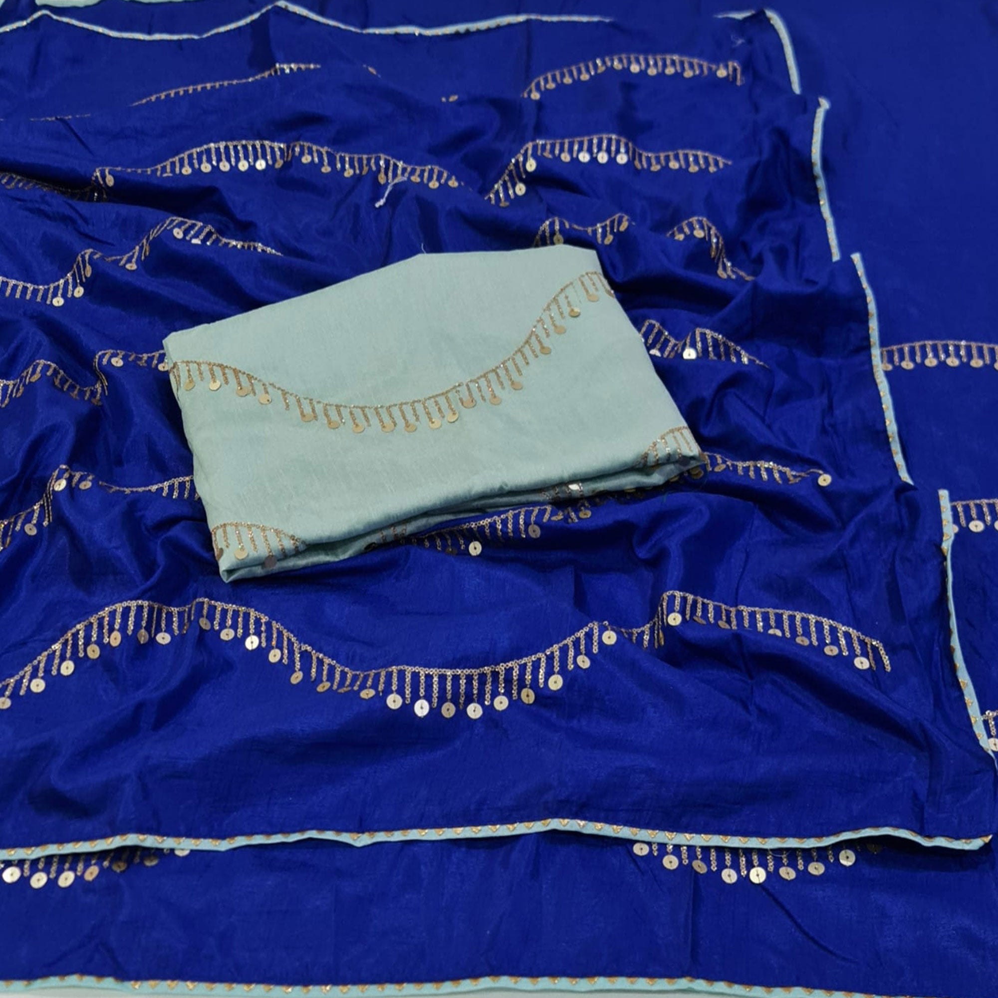 Blue Sequins Embroidered Dola Silk Saree