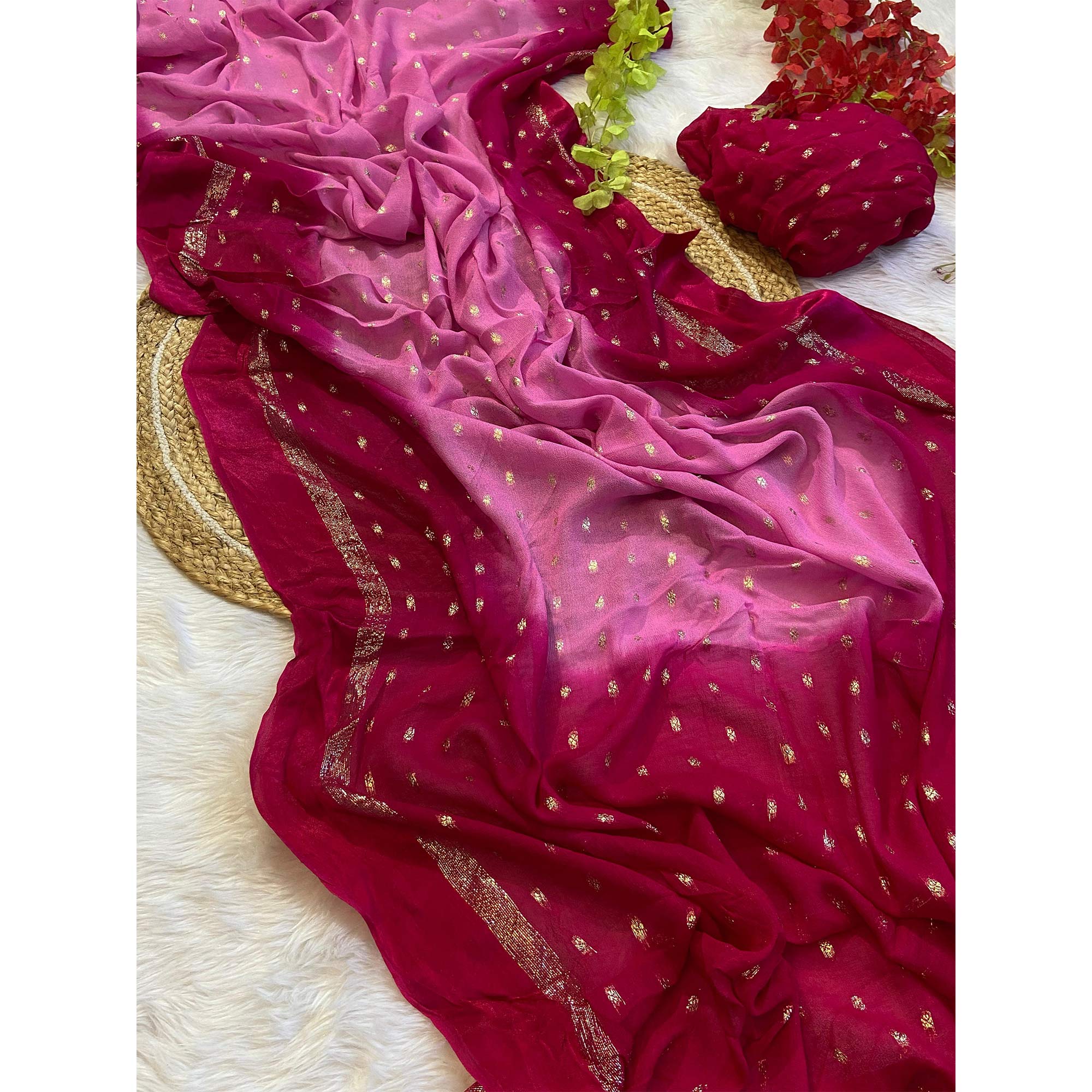 Pink Zari Woven Pure Viscose Saree