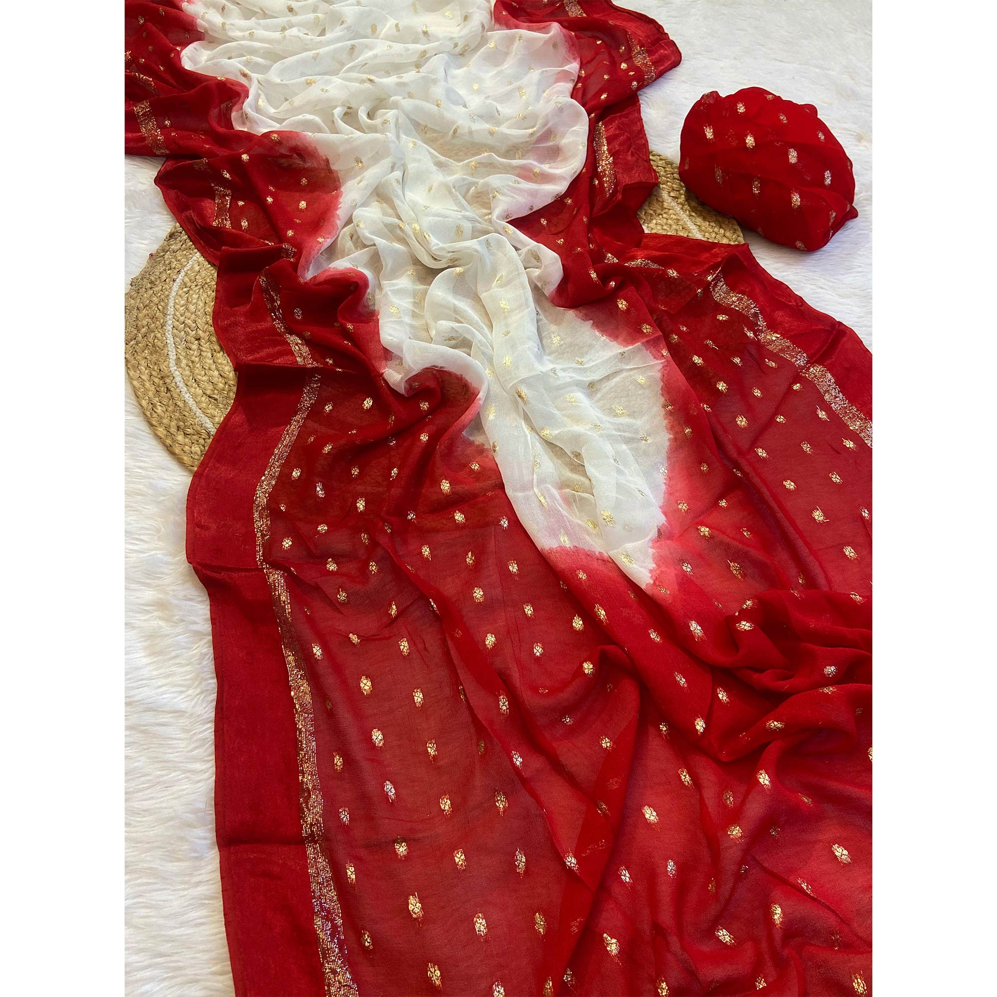 White & Red Zari Woven Pure Viscose Saree