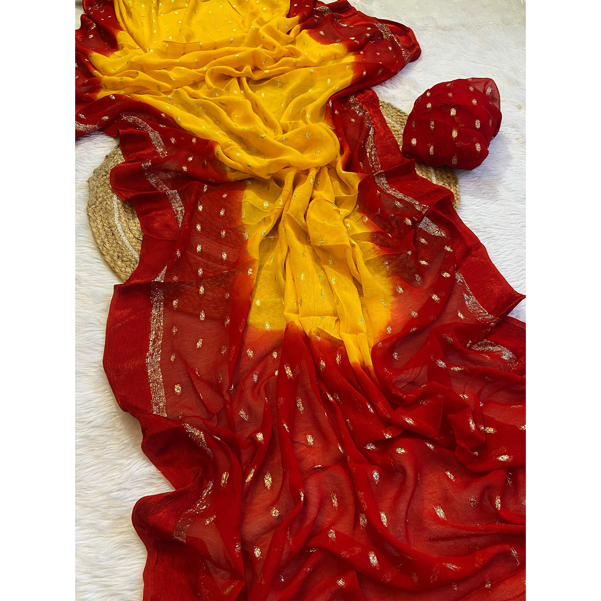 Yellow & Red Zari Woven Pure Viscose Saree