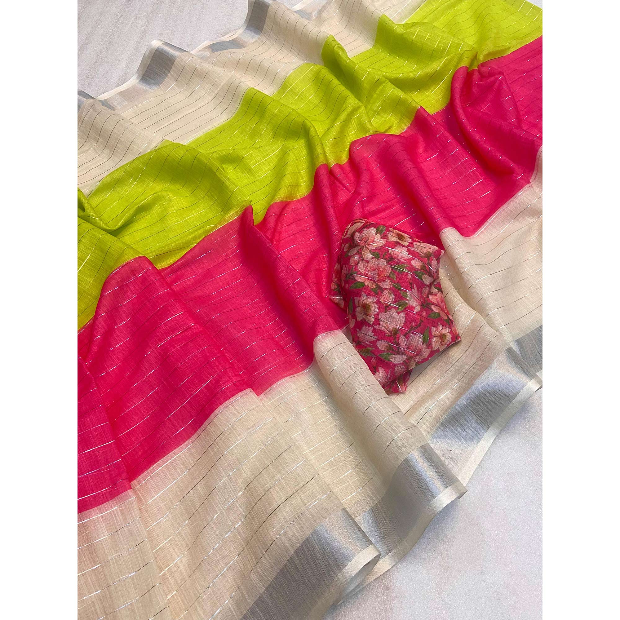 Multicolor Zari Weaving Linen Saree