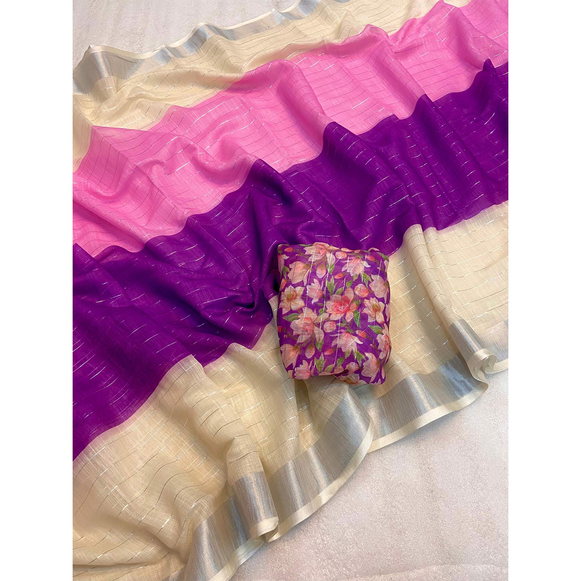 Purple Zari Weaving Linen Saree