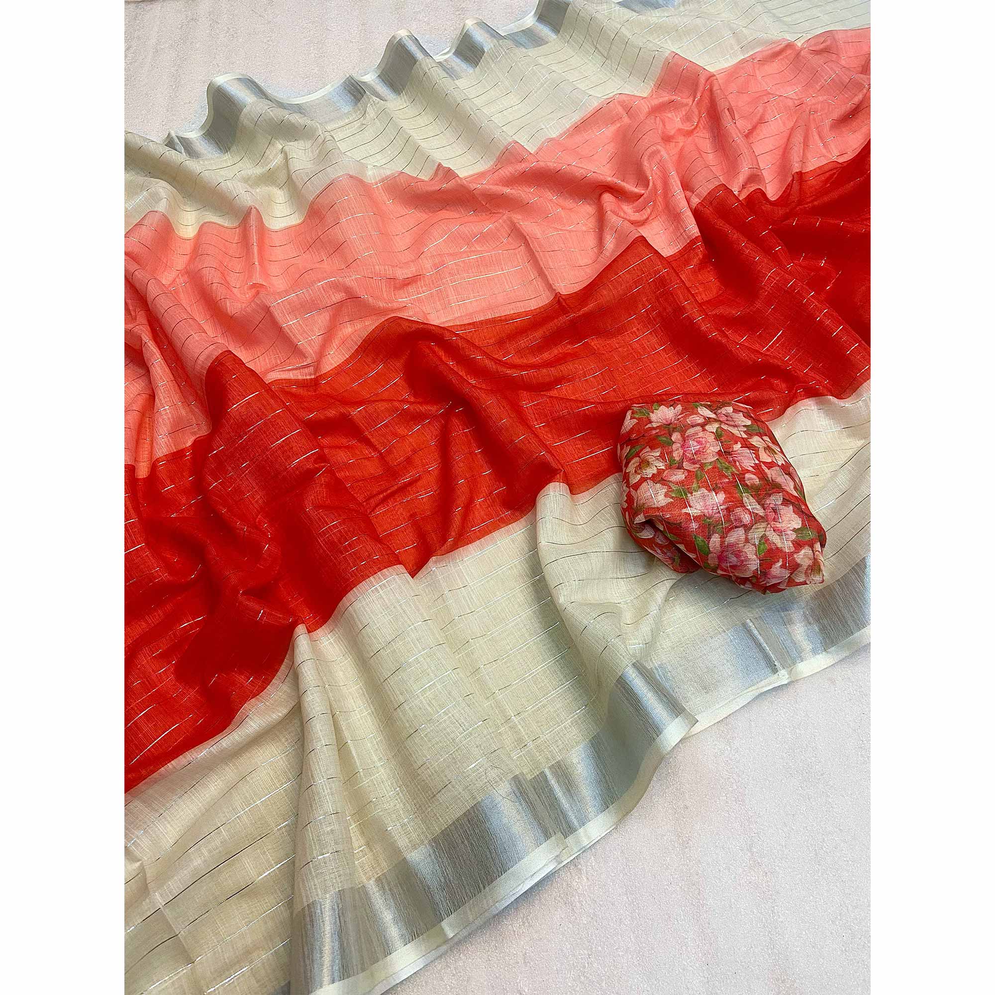 Red Zari Weaving Linen Saree