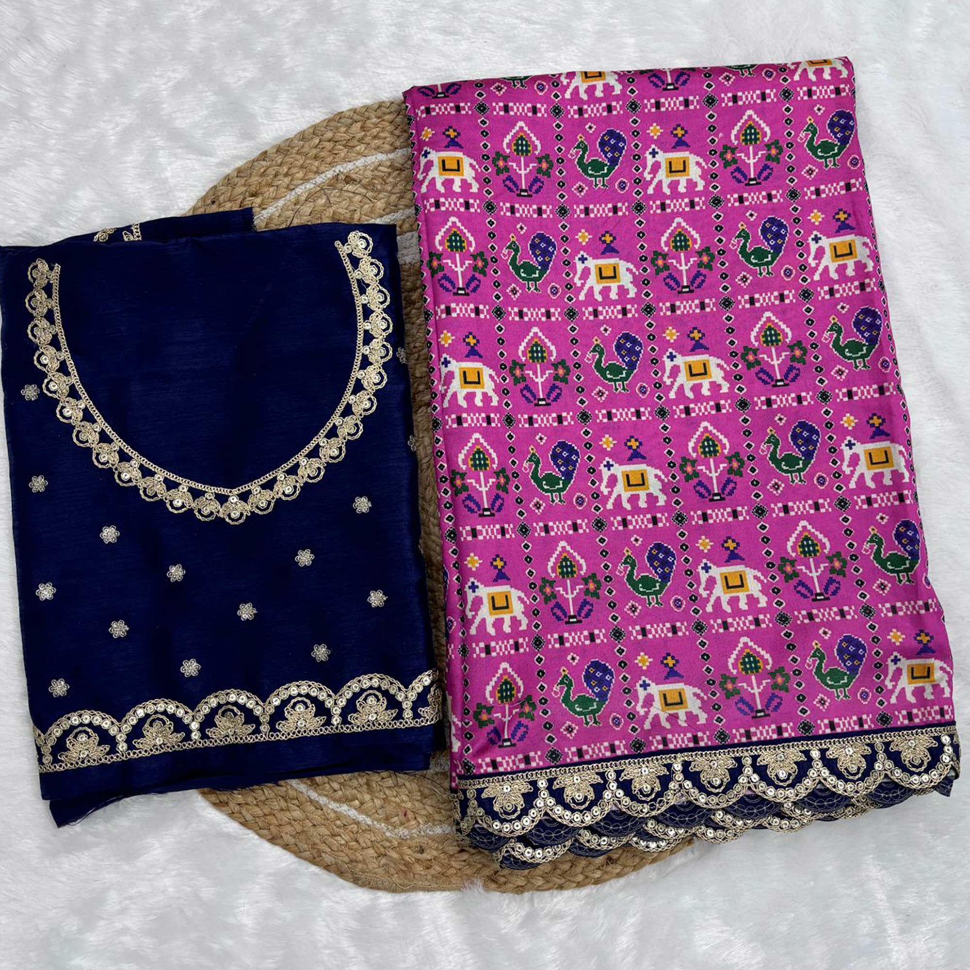 Pink Printed Patola Tussar Silk Saree