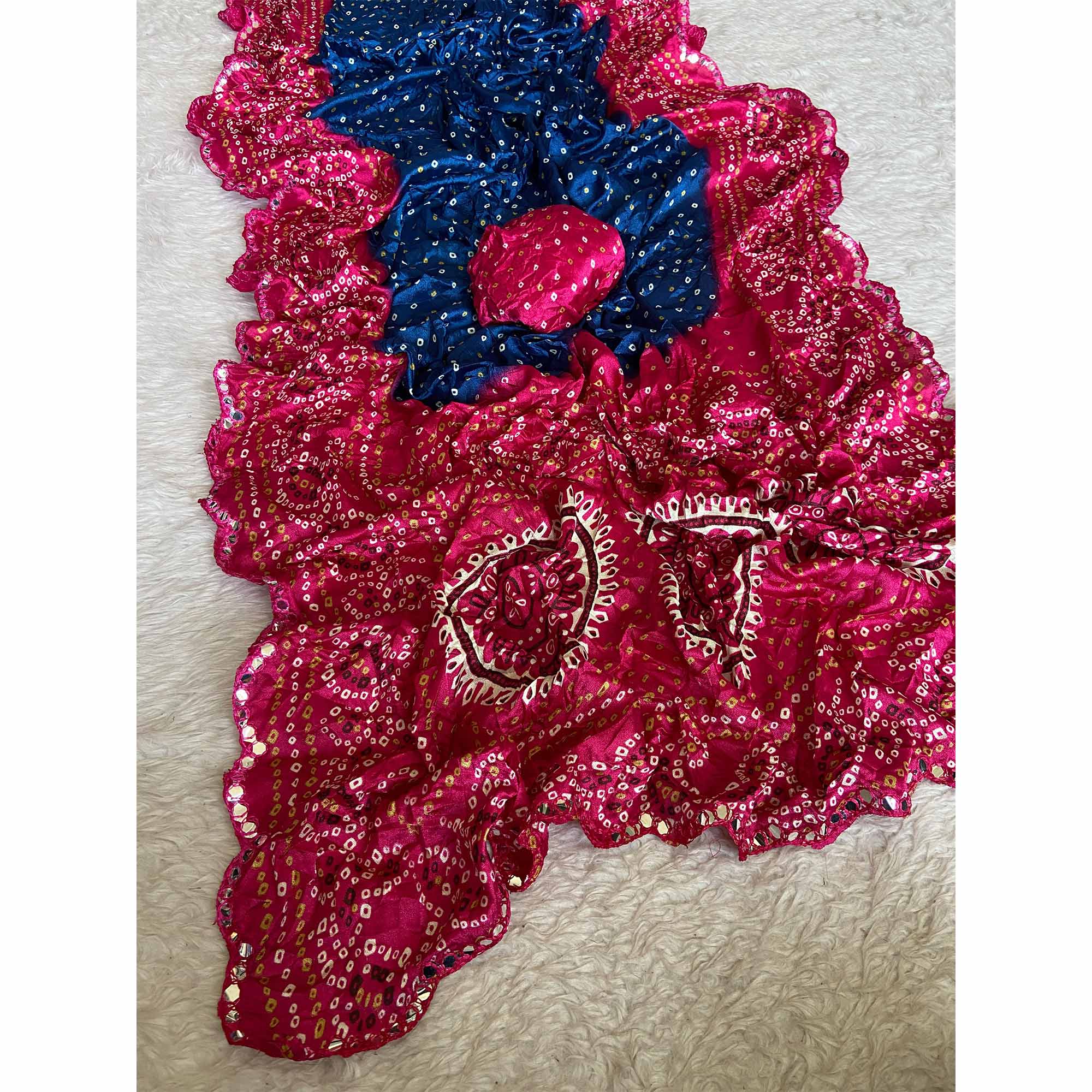 Blue Moss Chiffon Saree Featuring Classic Bandhani Print for a Timeless Look