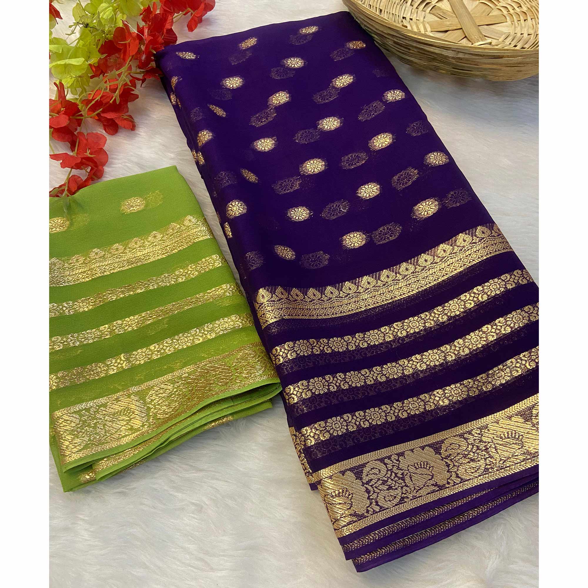 Purple Zari Weaving Georgette Saree