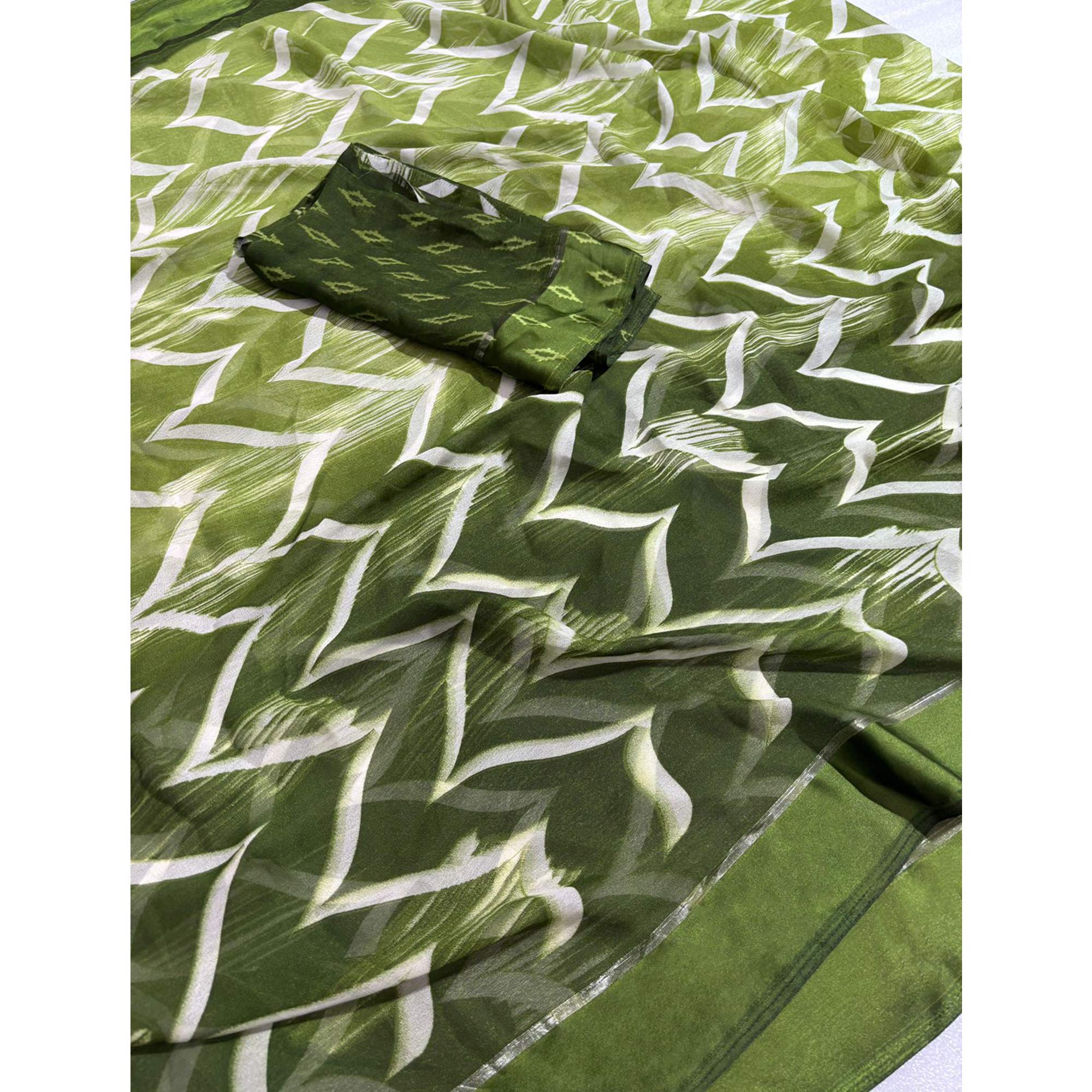 Green Shibori Printed Chiffon Saree