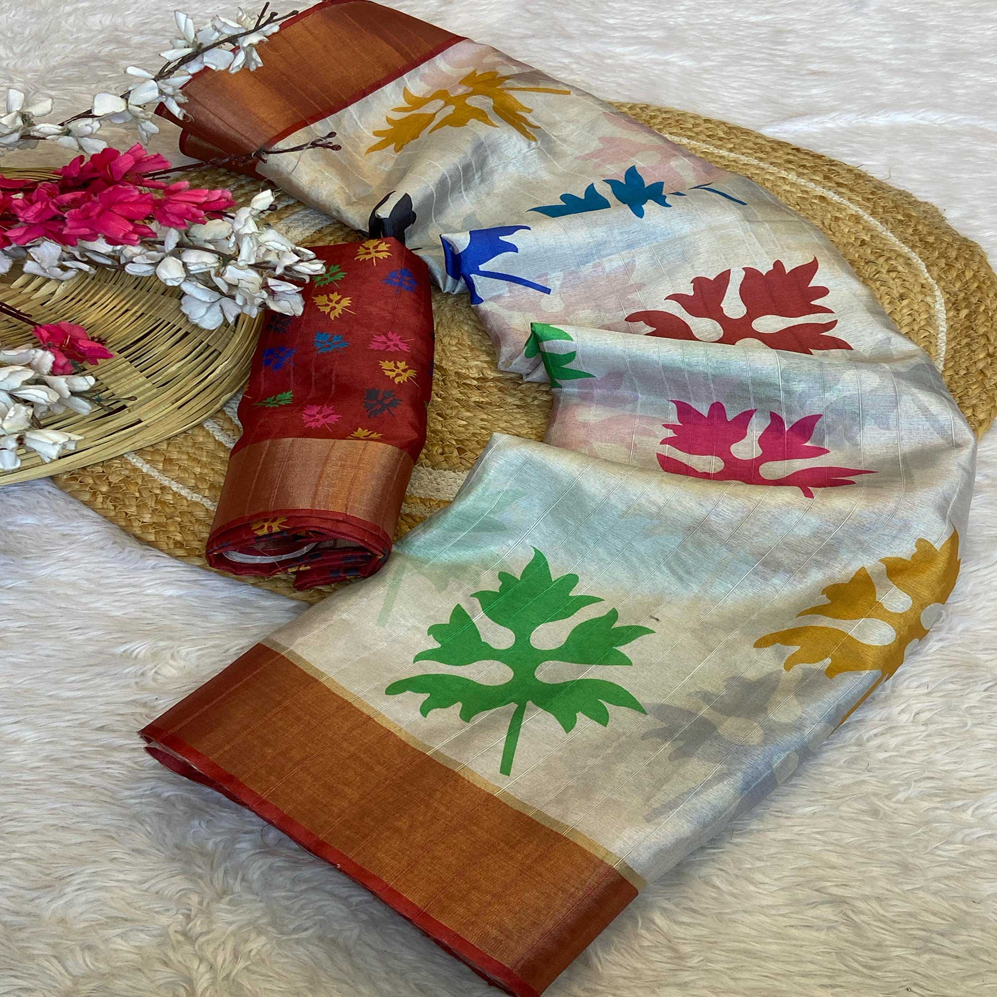 Peach Cotton Silk Saree Woven on Handloom with Elegant Abstract Patterns