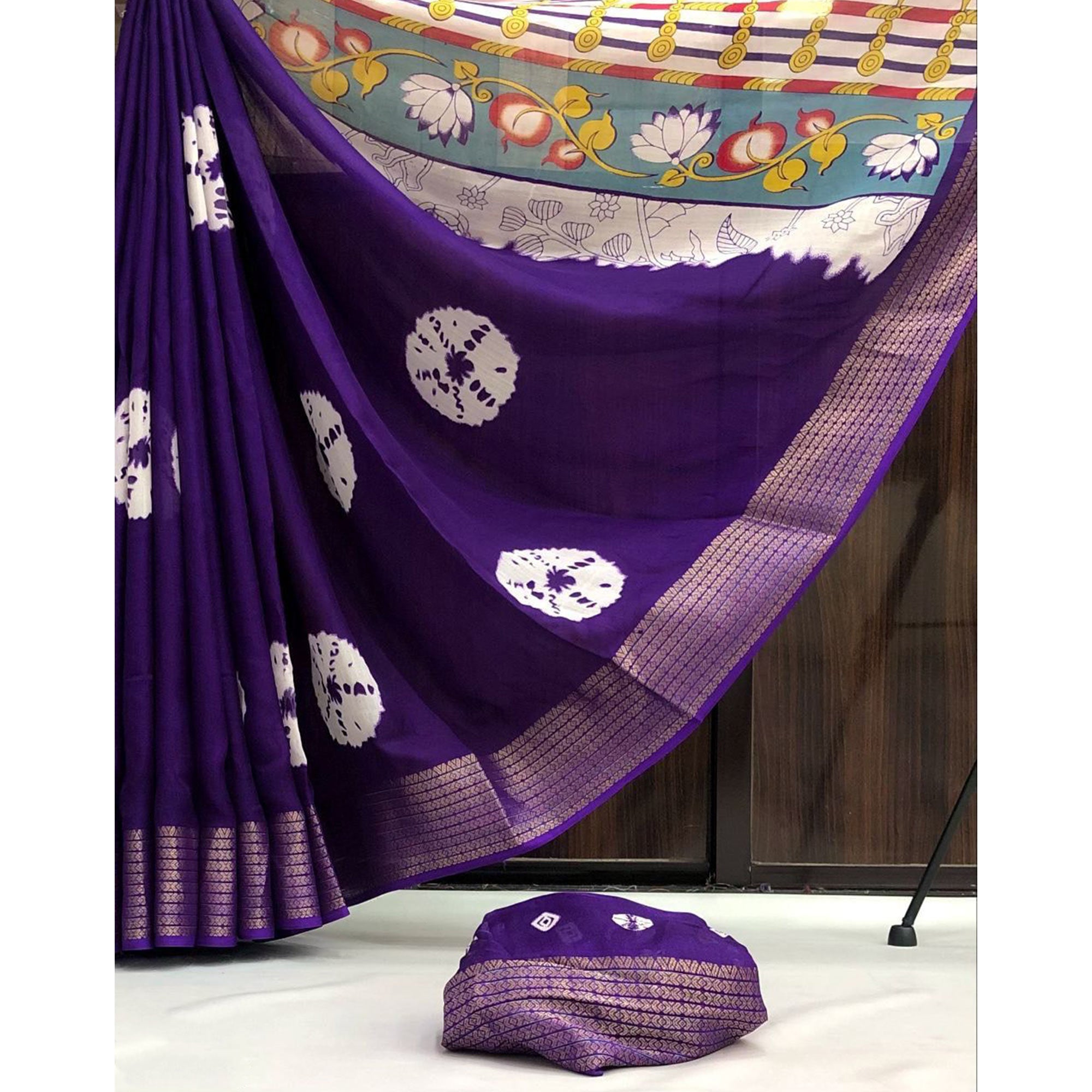 Violet Batik Printed Moss Georgette Saree With Zari Border