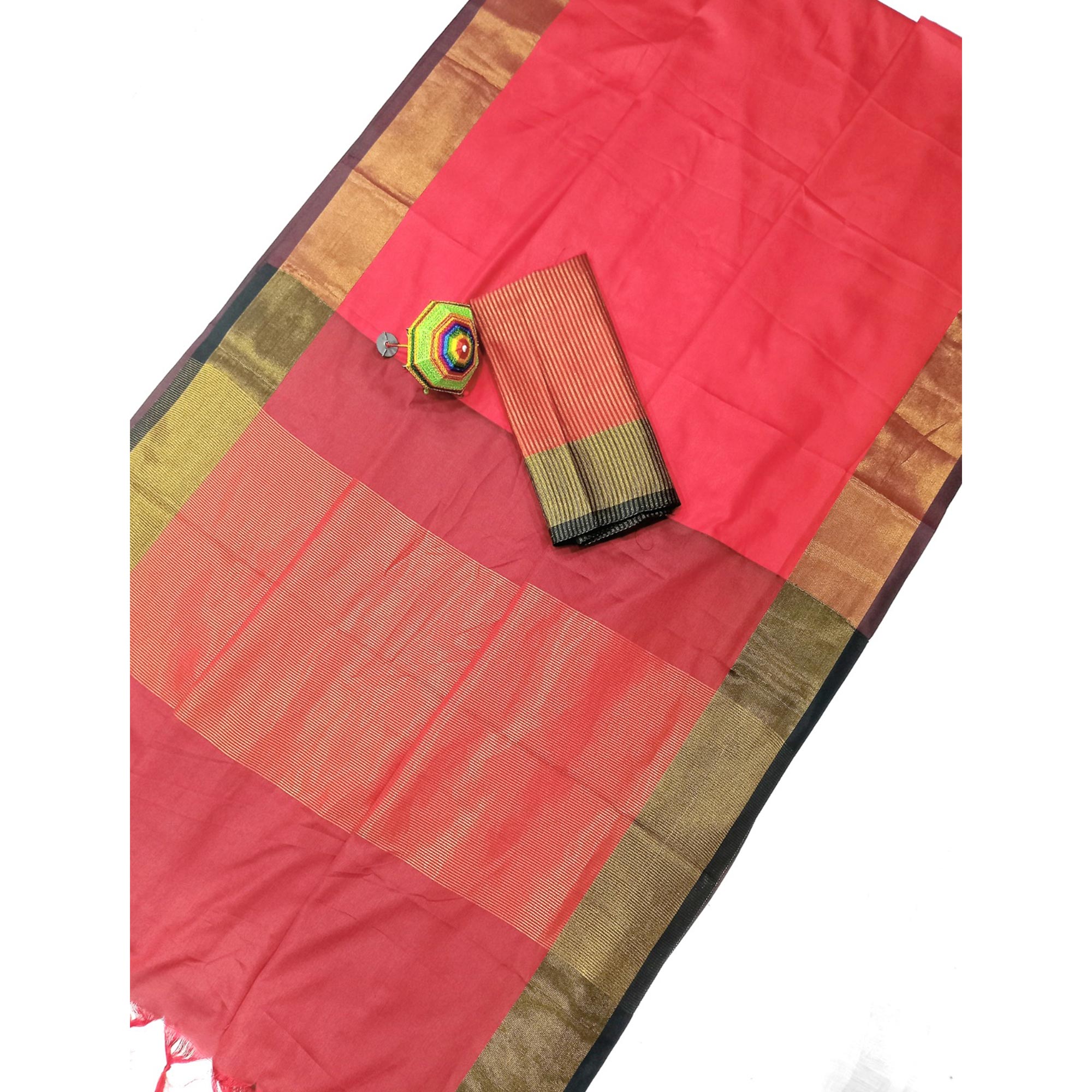 Red Woven Art Silk Saree With Tassels