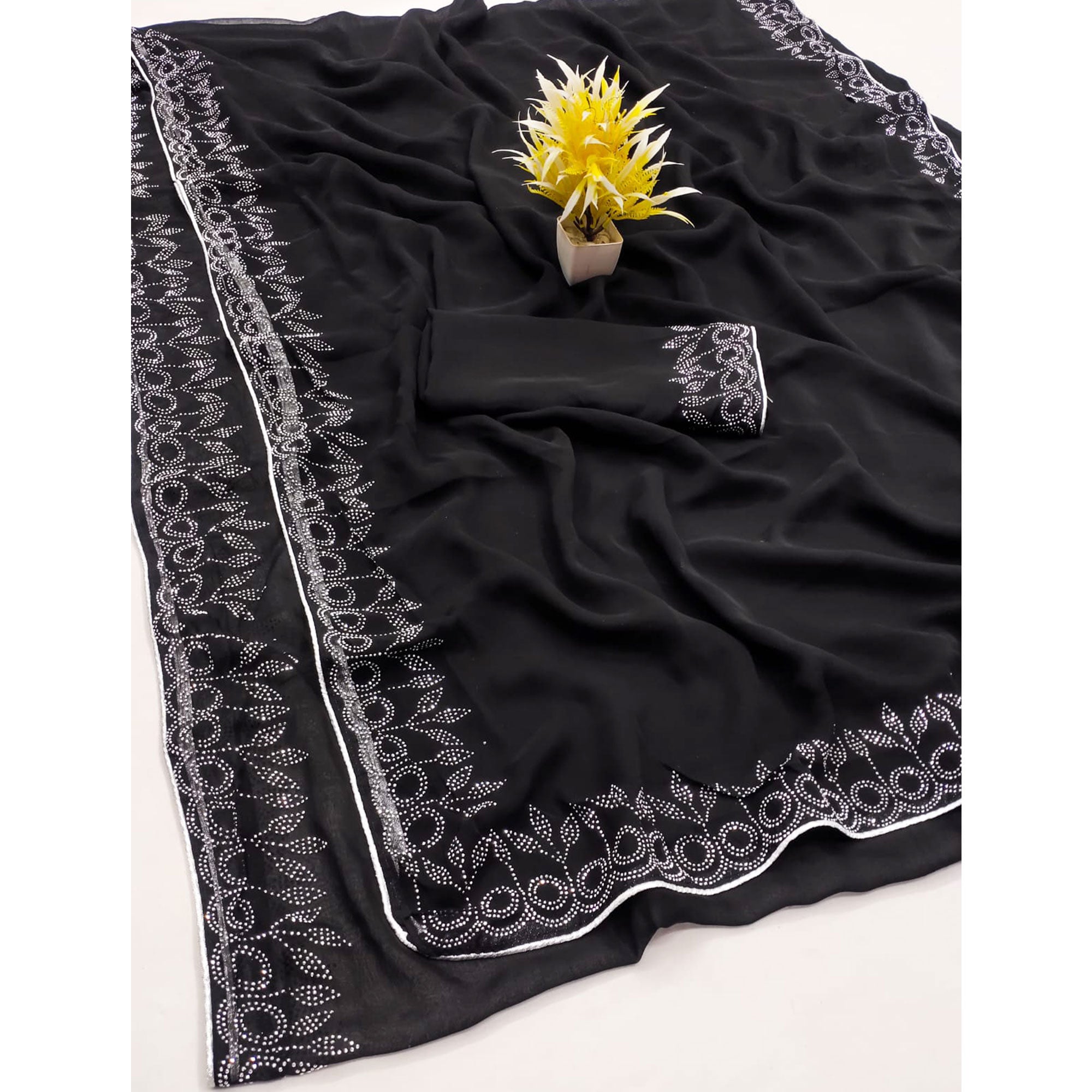 Black Swarovski Work Embroidered Georgette Saree