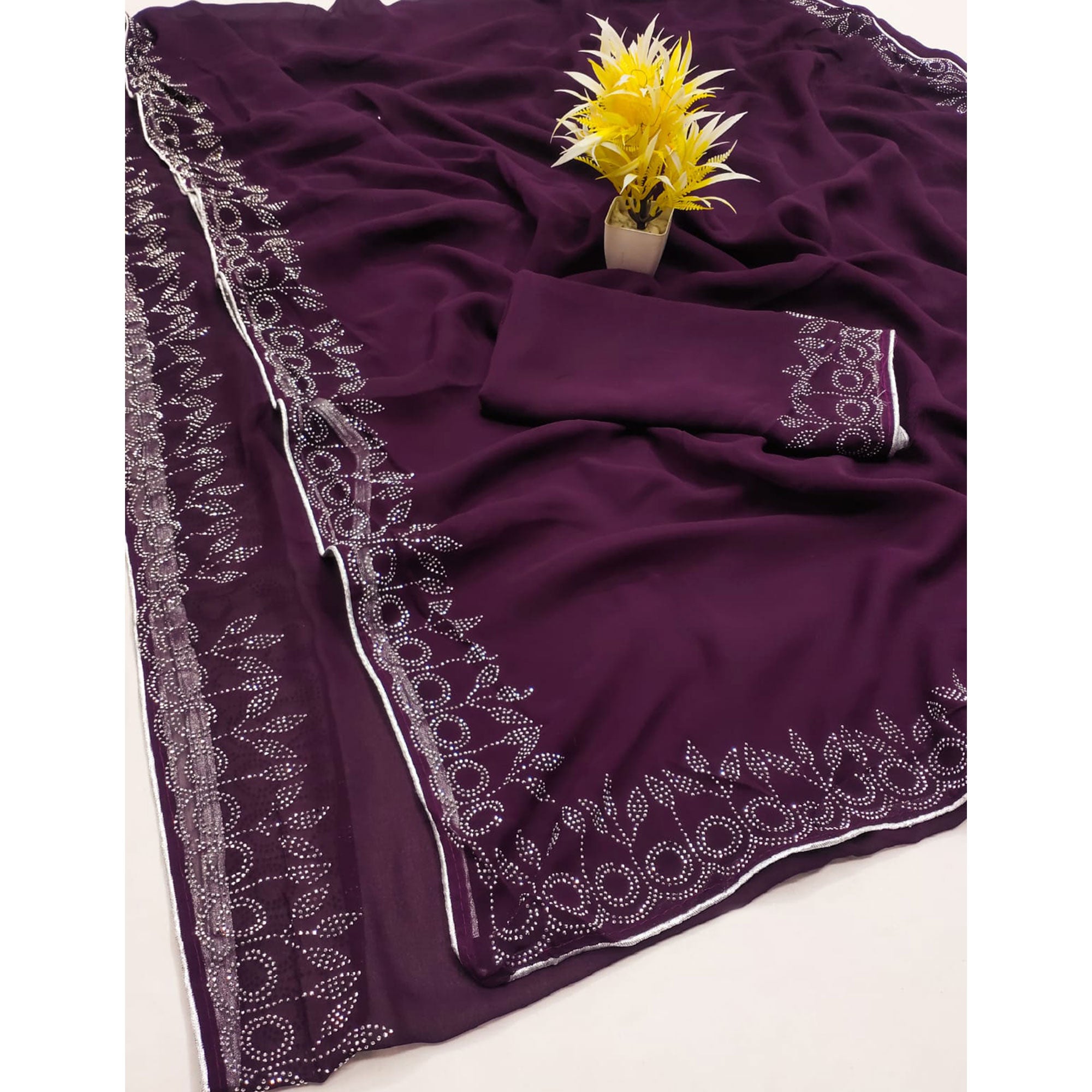 Purple Swarovski Work Embroidered Georgette Saree