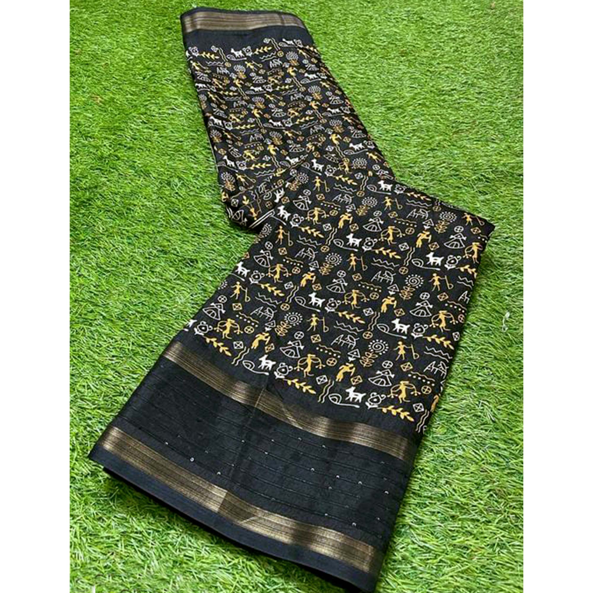 Black Warli Printed Georgette Saree