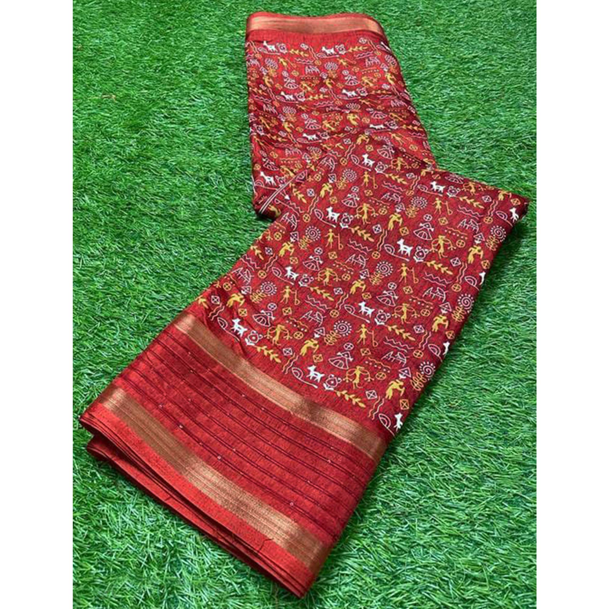 Maroon Warli Printed Georgette Saree