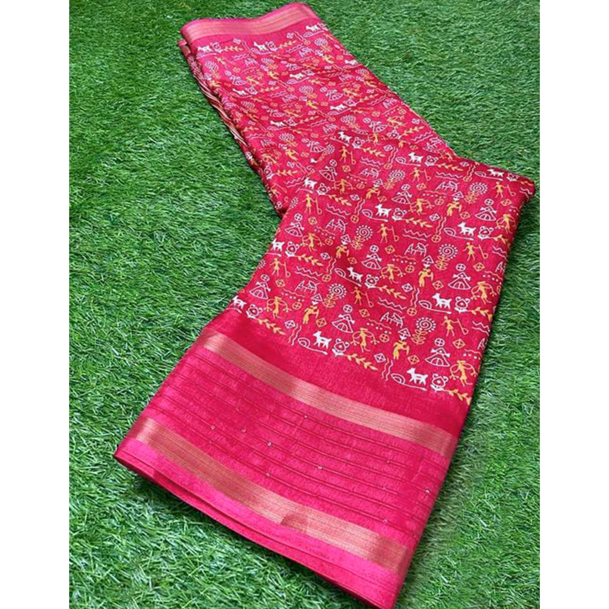 Pink Warli Printed Georgette Saree