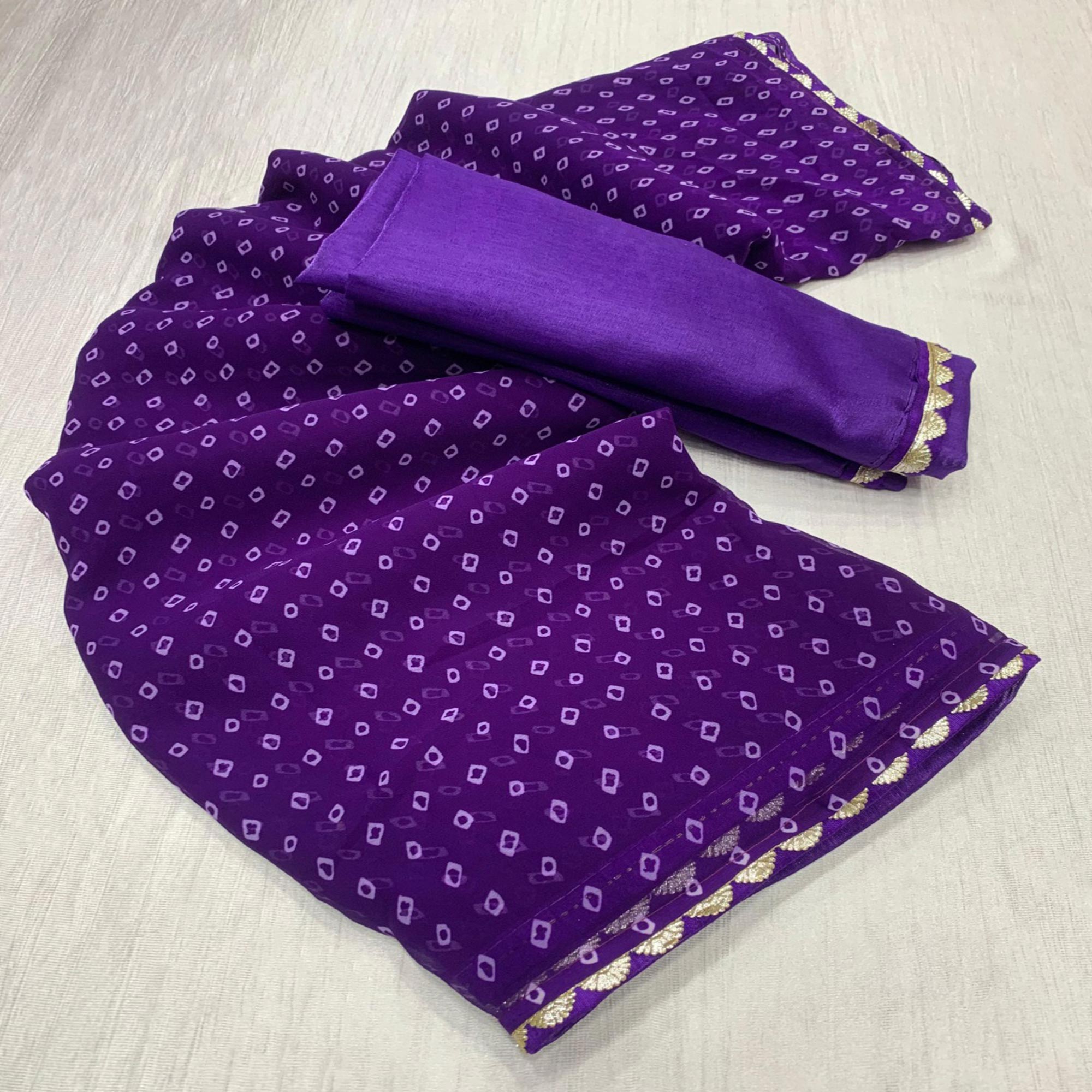 Purple Bandhani Printed Georgette Saree