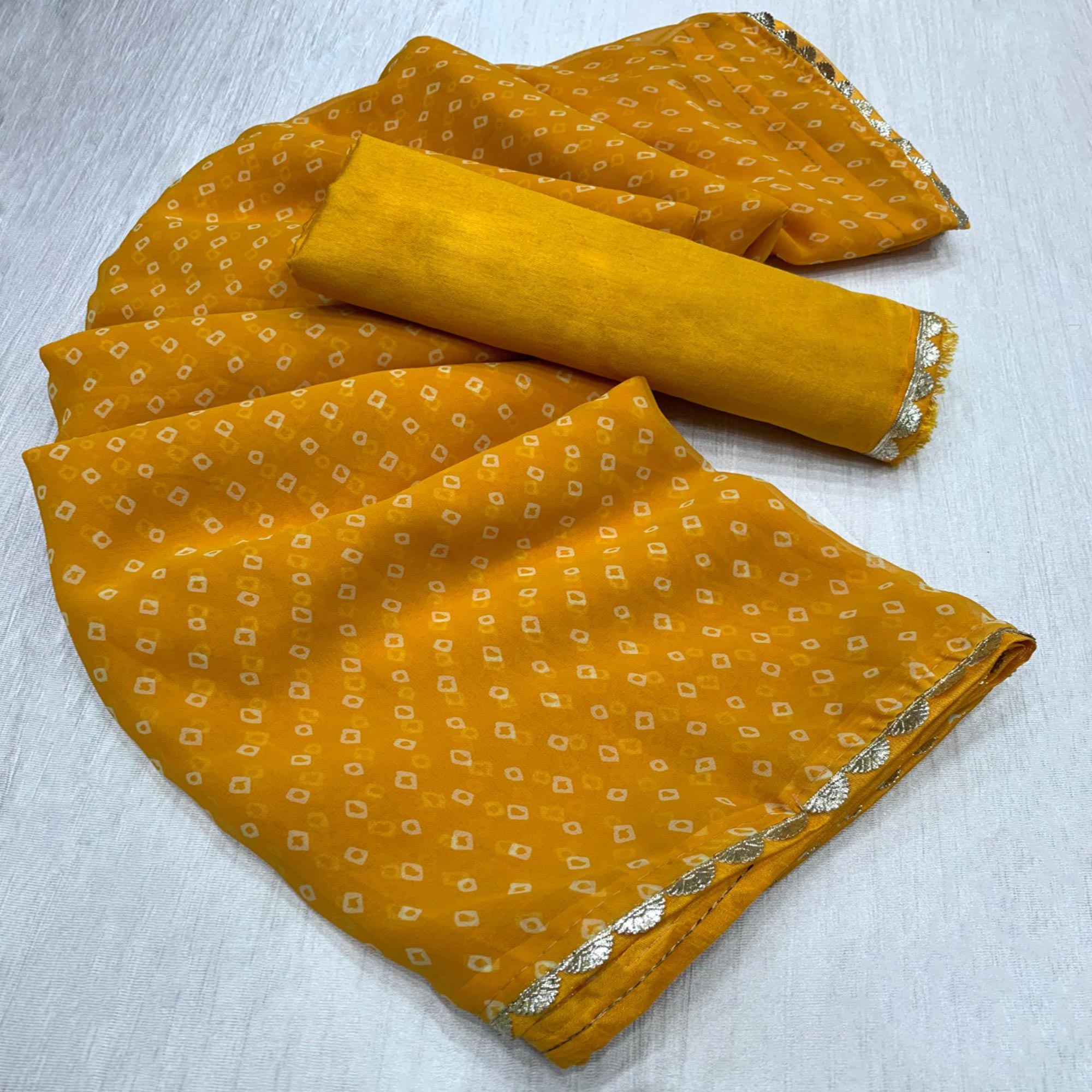 Yellow Bandhani Printed Georgette Saree