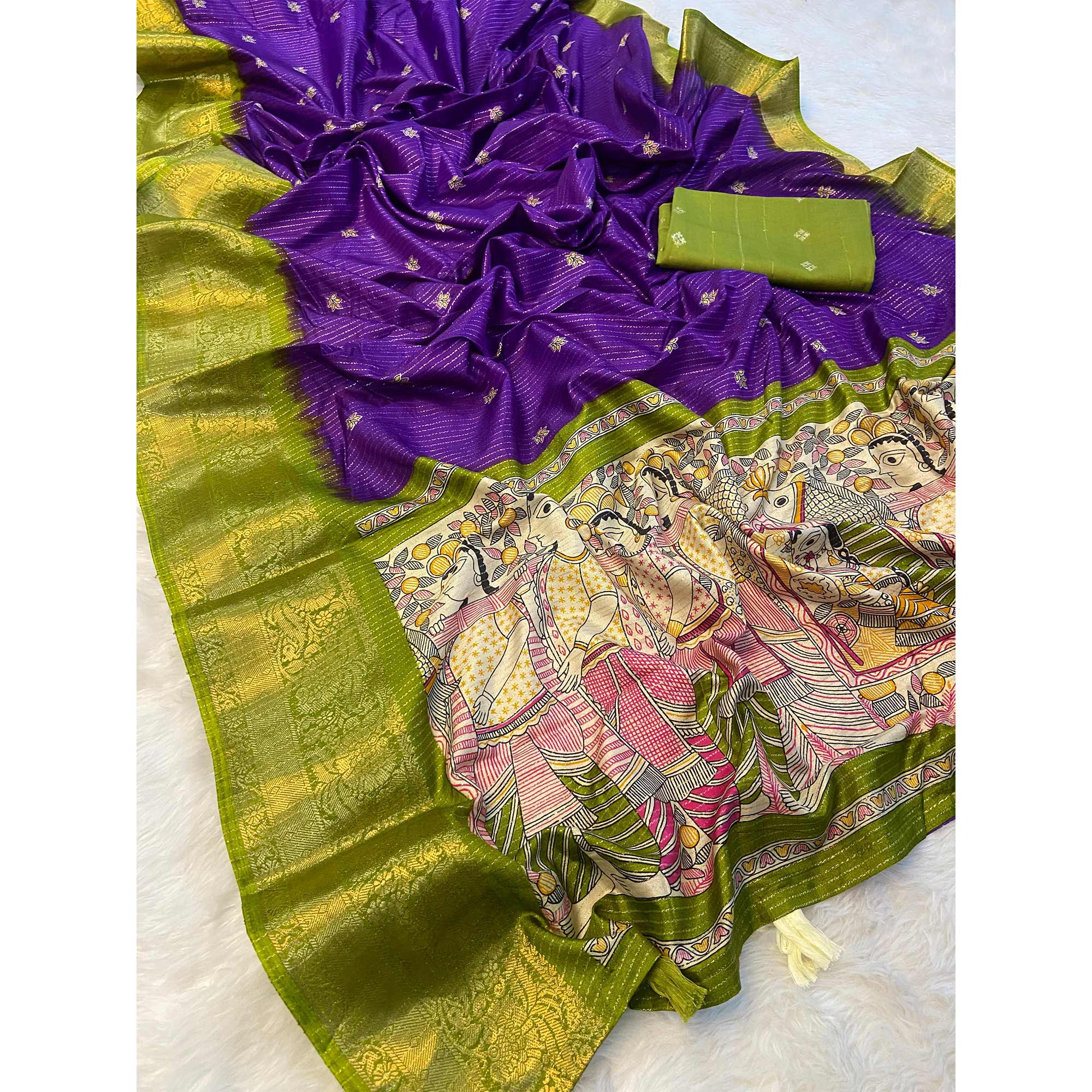 Purple Bandhani Print Weaving Dola Silk Saree