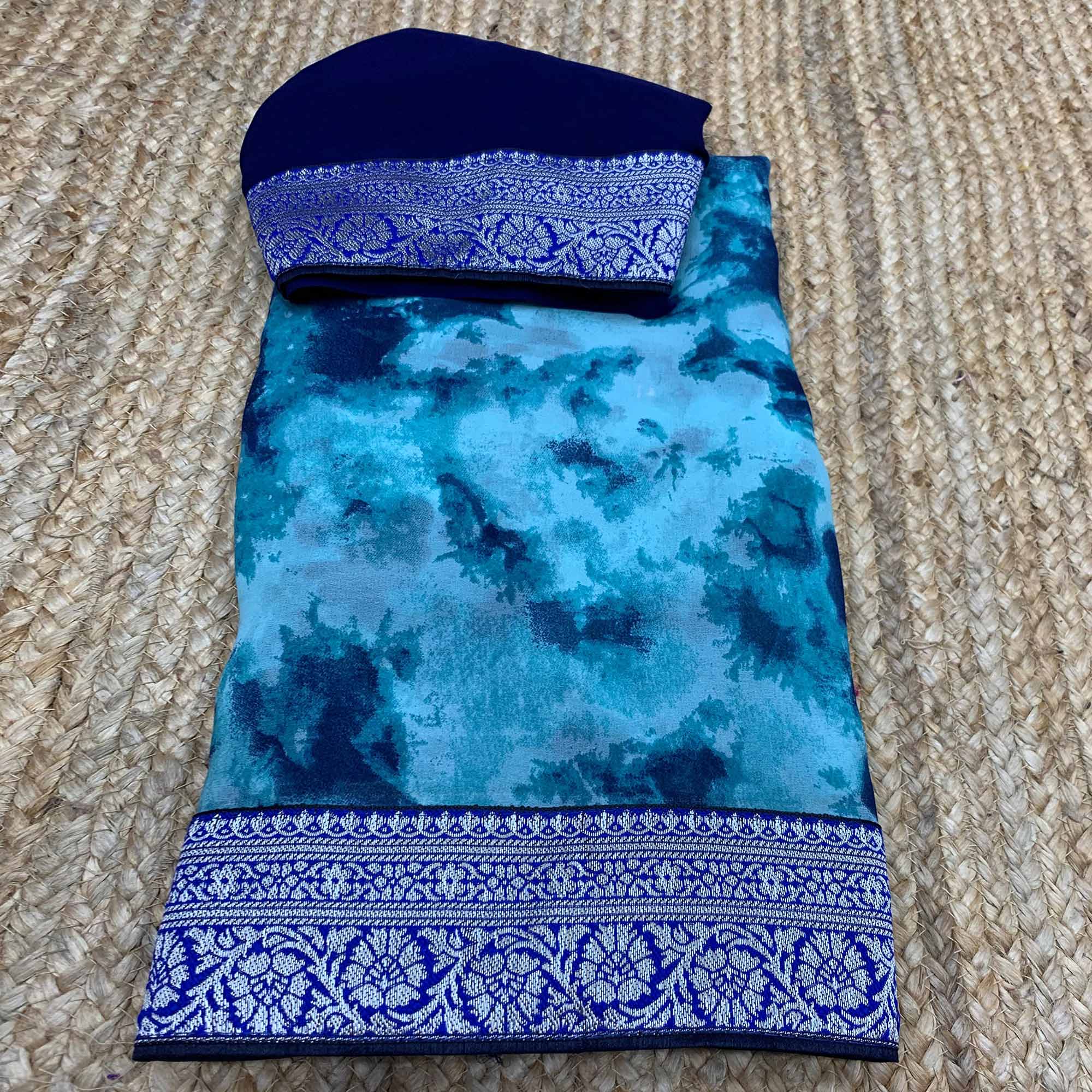 Blue Tie Dye Printed Georgette Saree