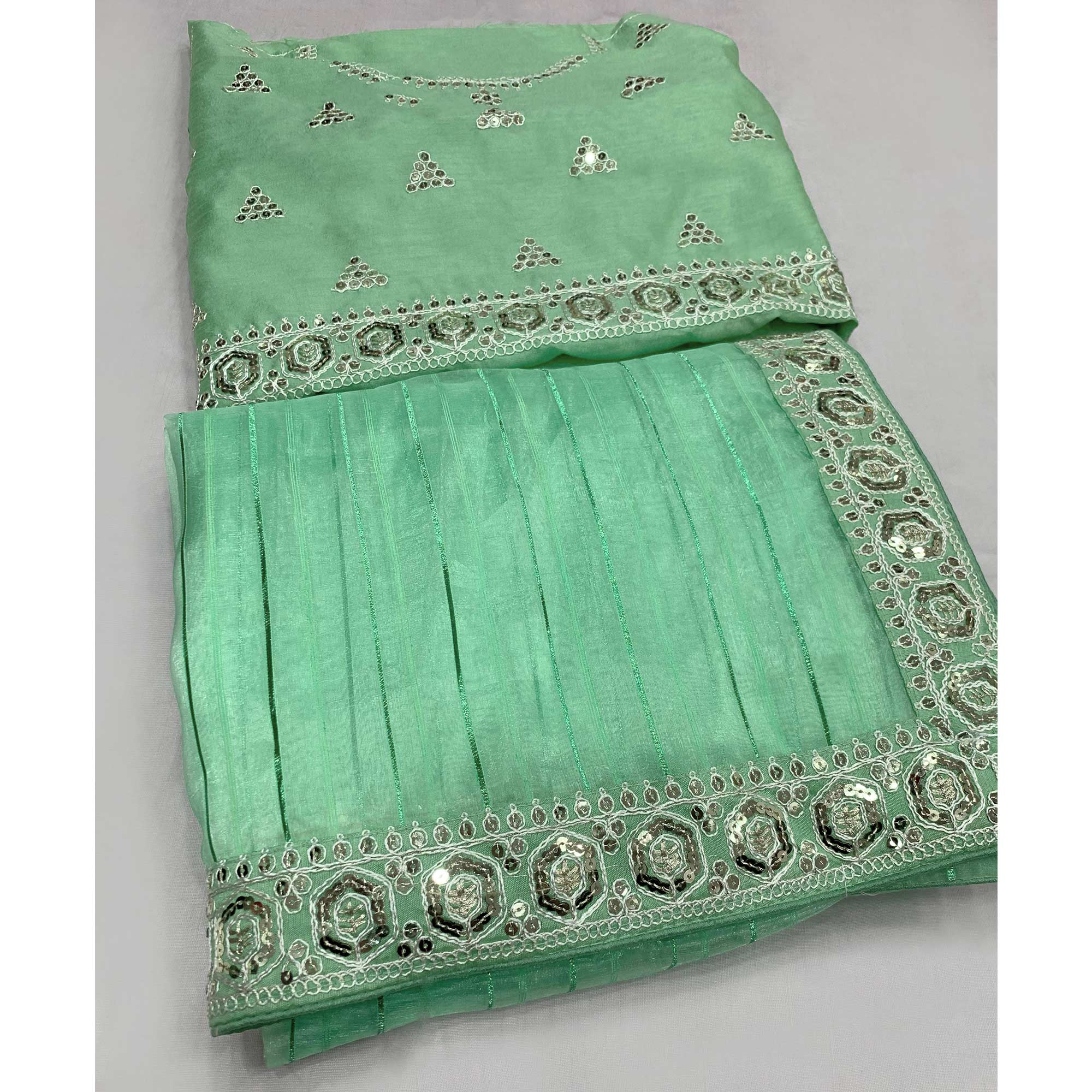 Green Sequins Embroidered Organza Saree