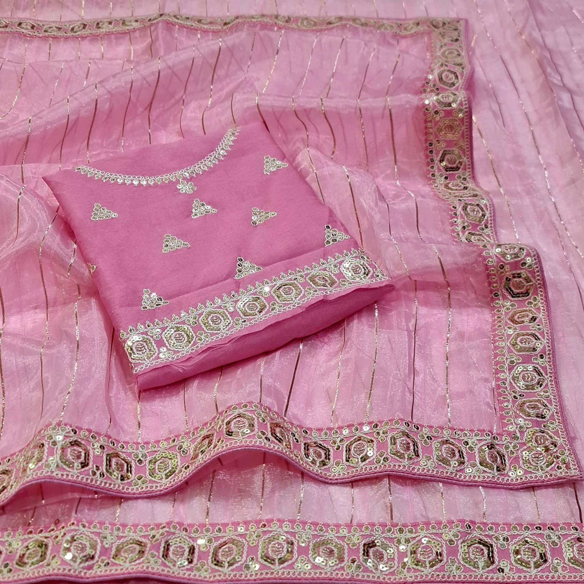 Pink Sequins Embroidered Organza Saree