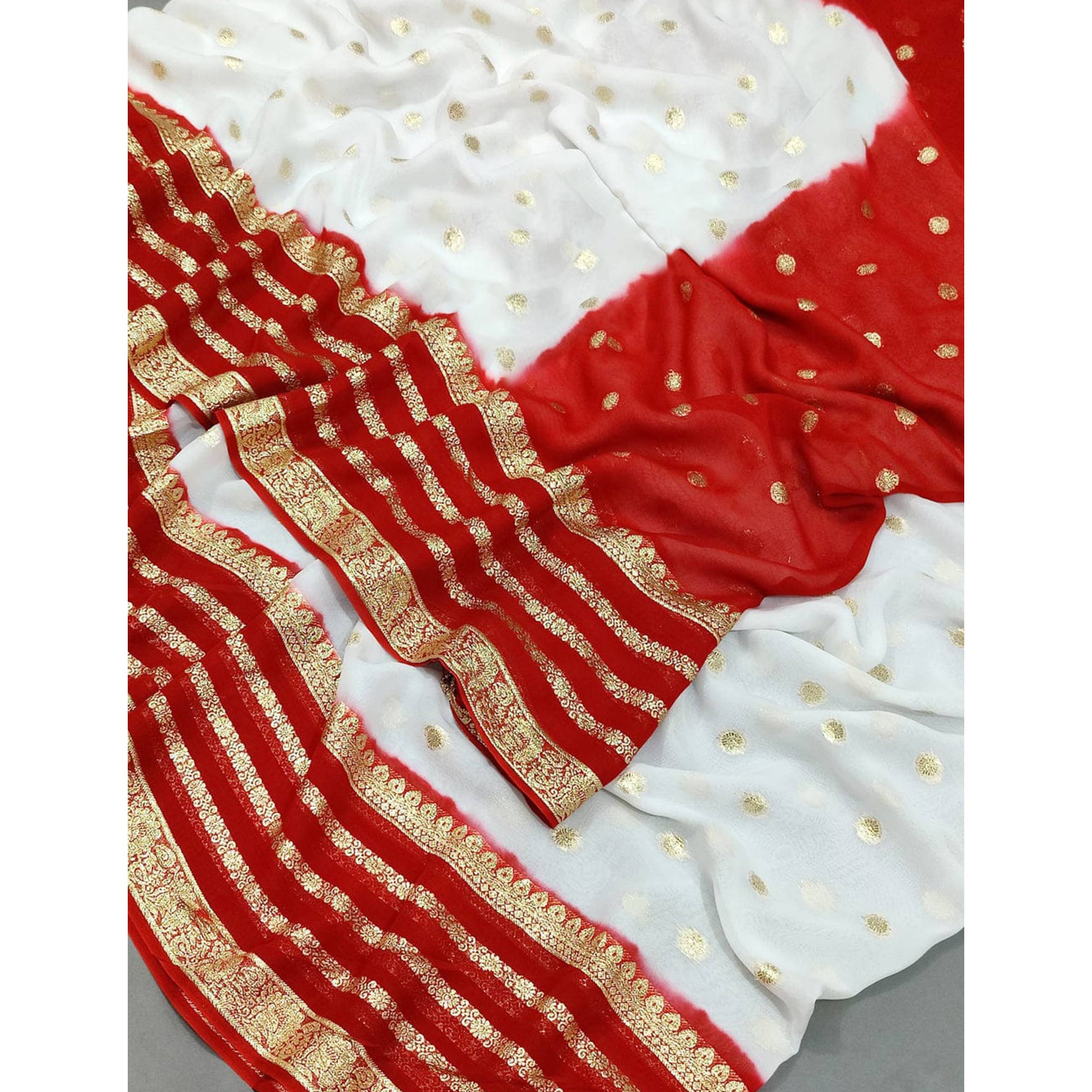 White & Red Zari Weaving Pure Viscose Saree