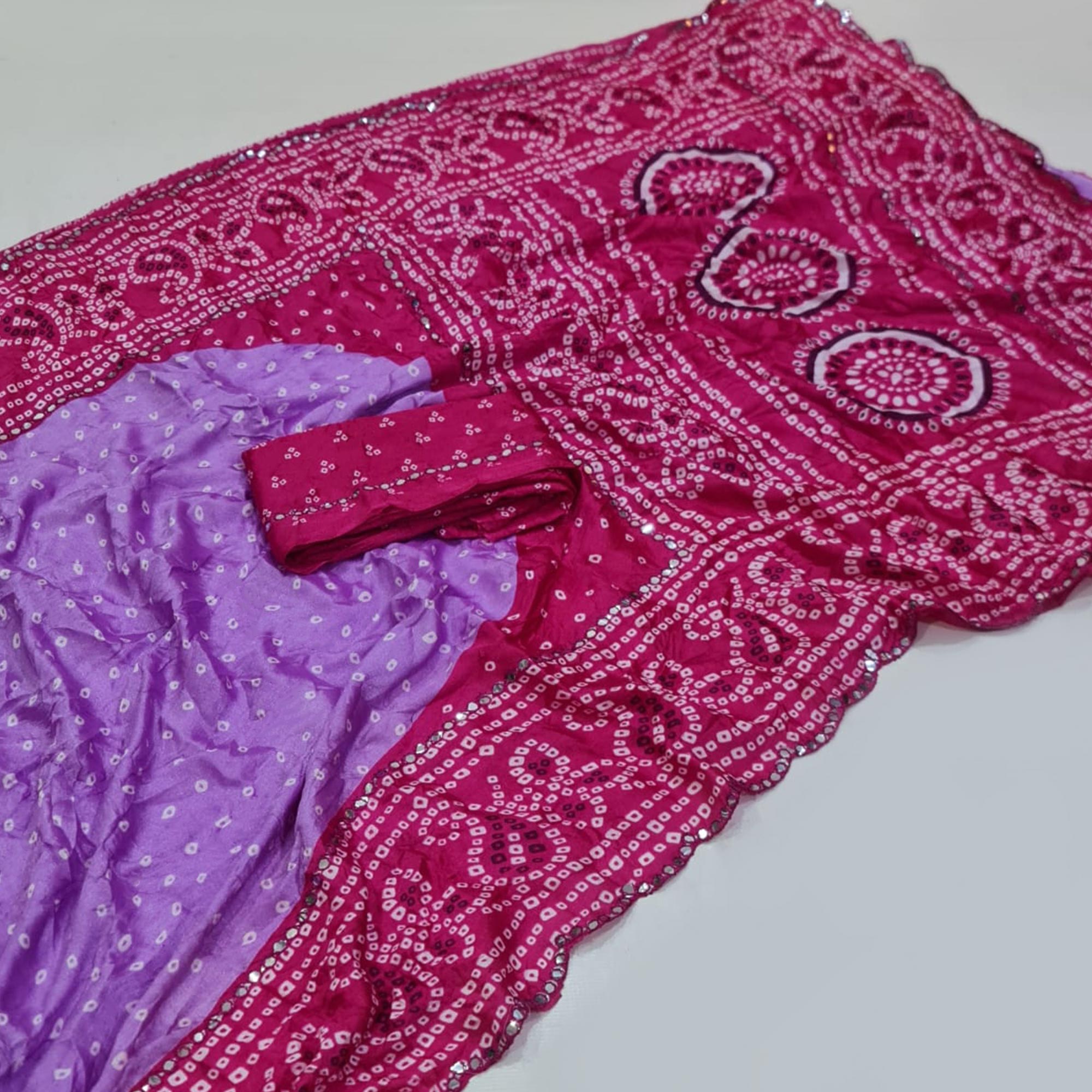 Lavender & Pink Bandhani Printed Chiffon Saree