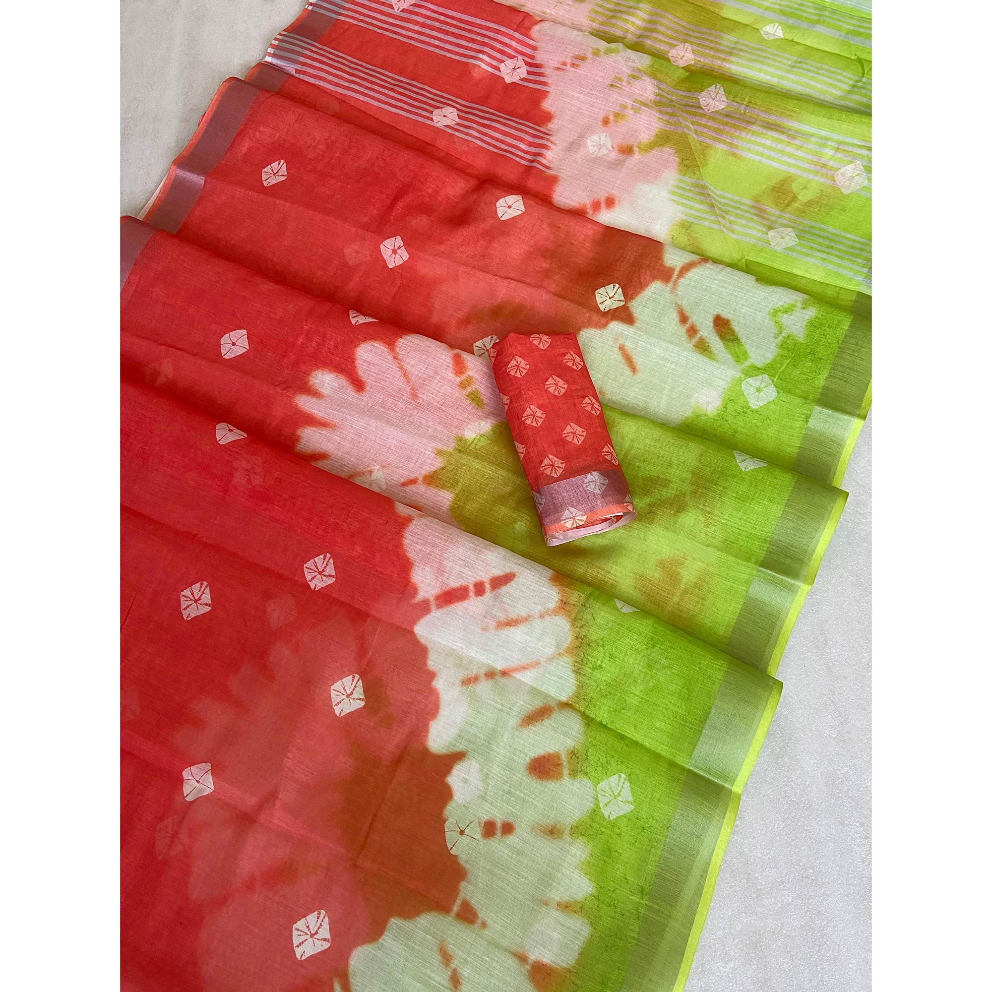 Multicolor Saburi Printed Linen Saree With Zari Border