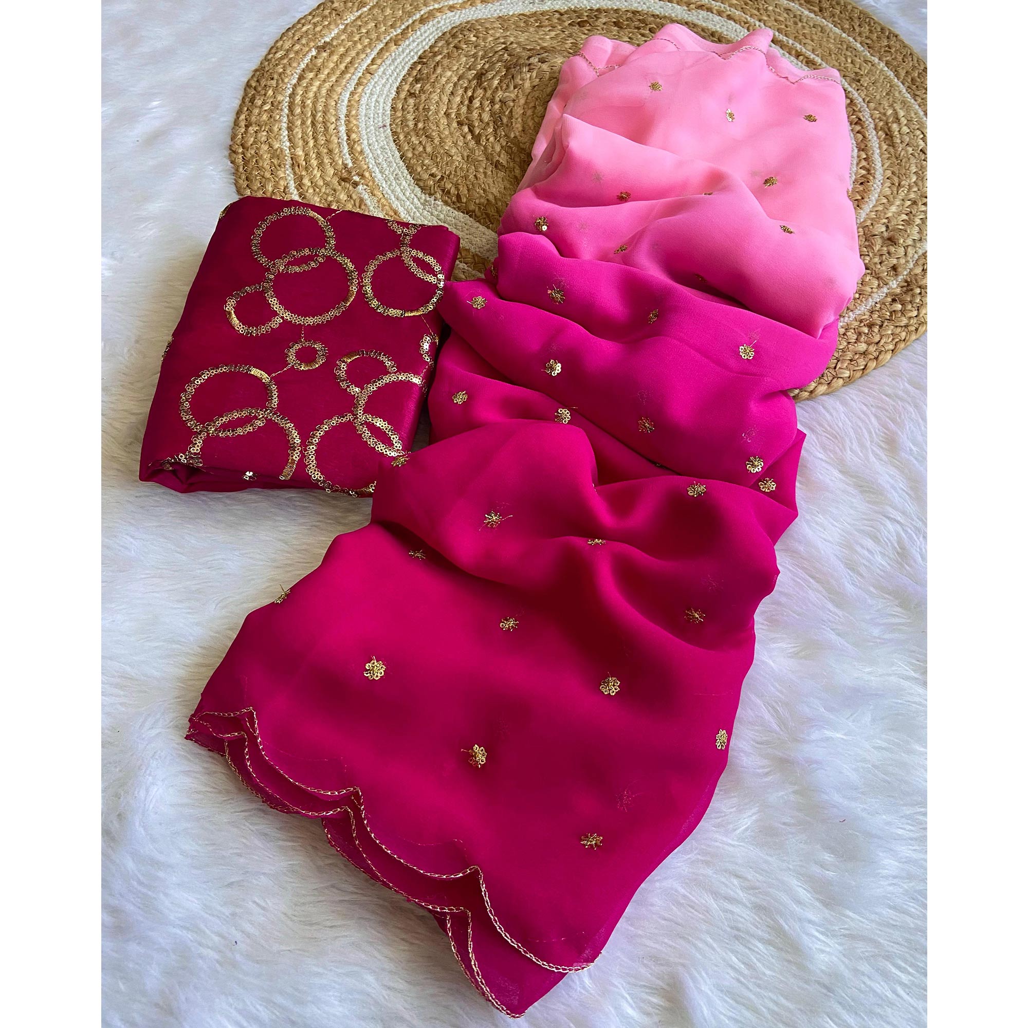 Pink Sequins Embroidered Georgette Saree