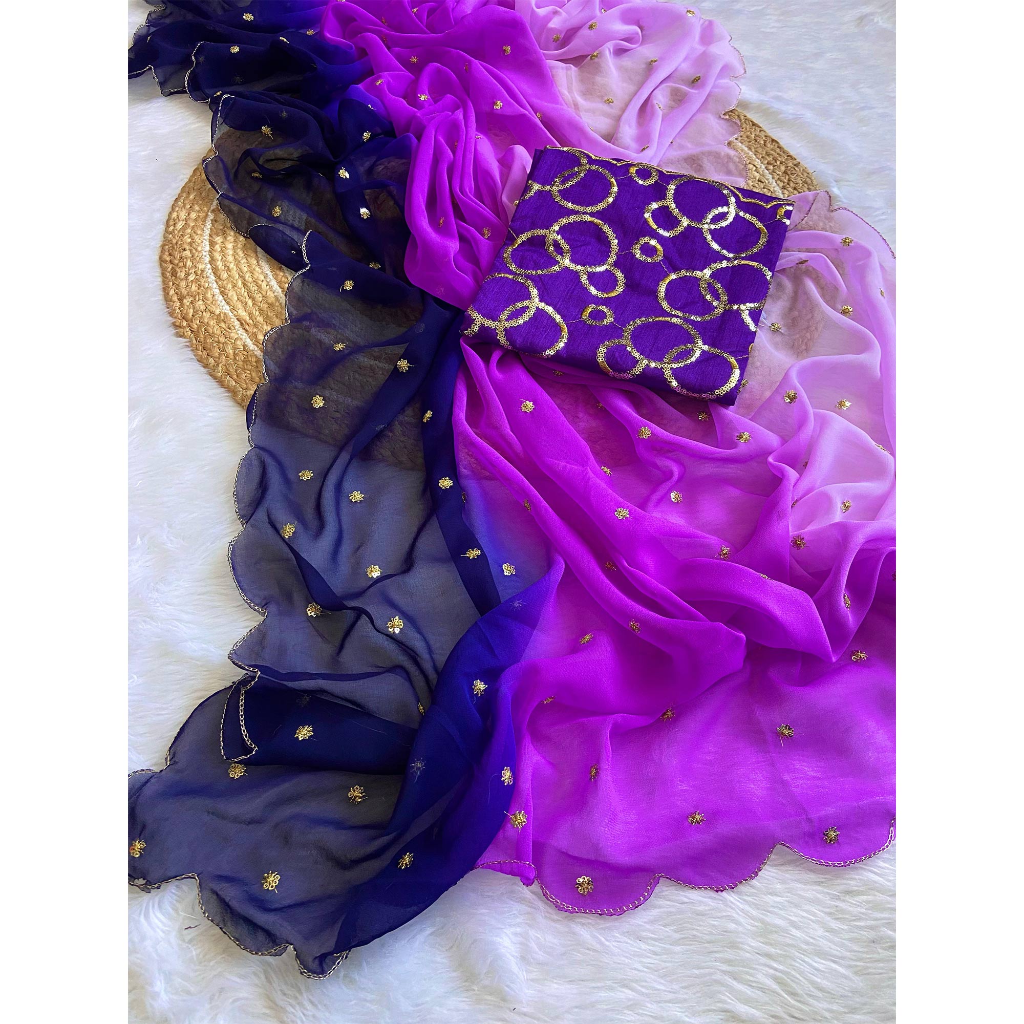 Multicolor Sequins Embroidered Georgette Saree