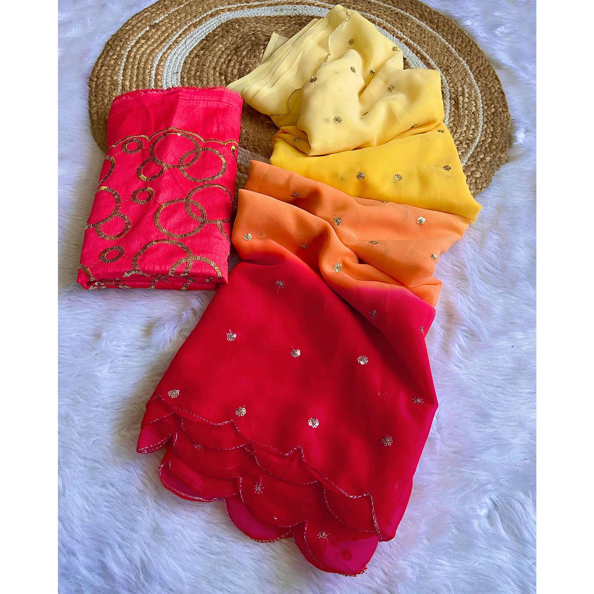 Multicolor Sequins Embroidered Georgette Saree