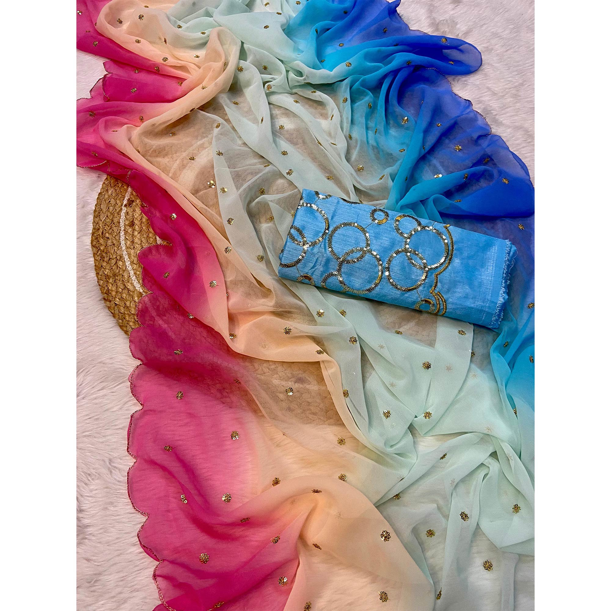 Multicolor Sequins Embroidered Georgette Saree