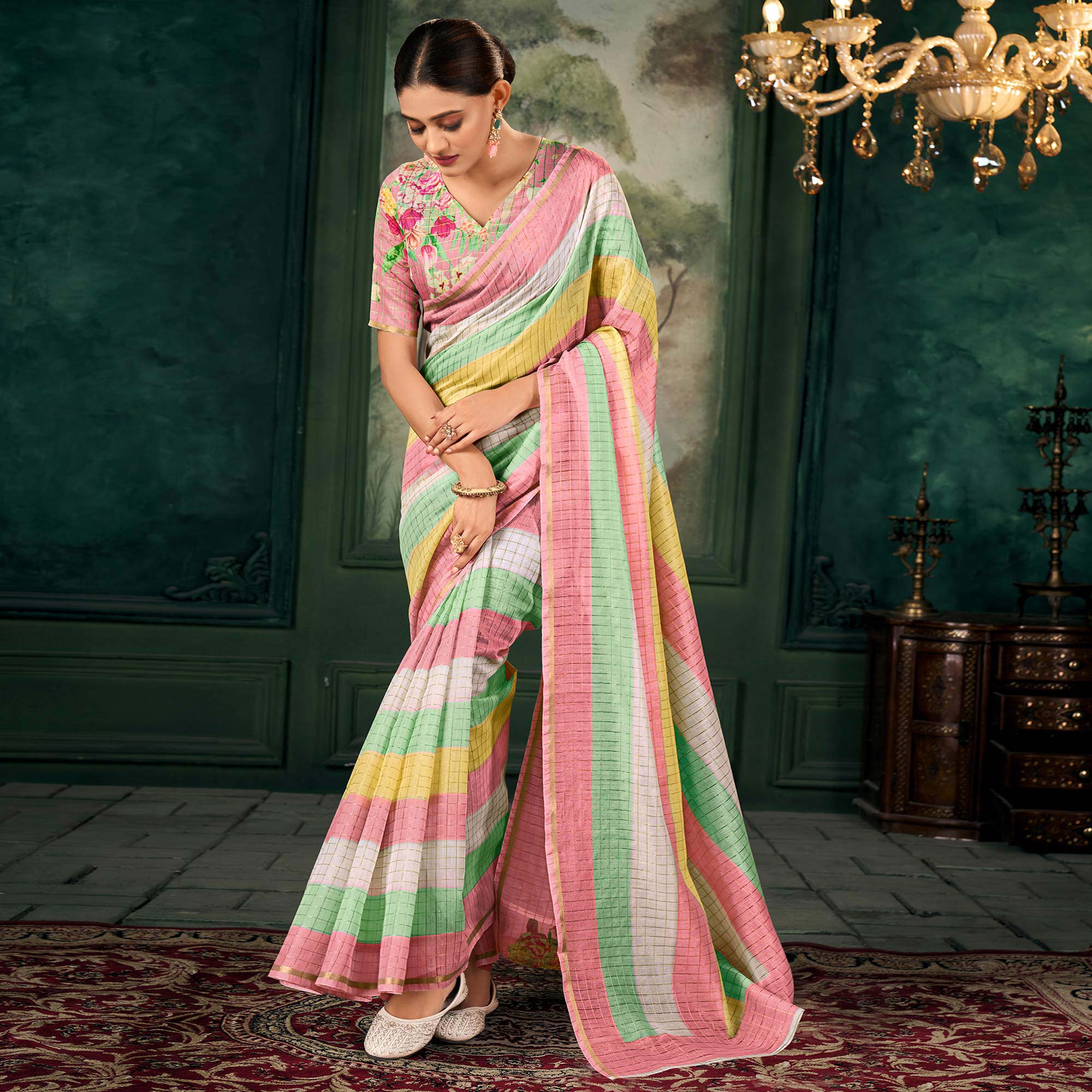 Pink Weaving Chanderi Saree