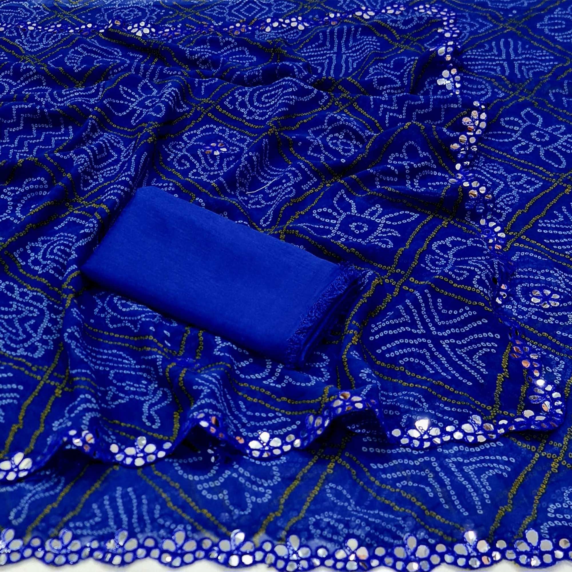 Blue Bandhani Printed Georgette Saree