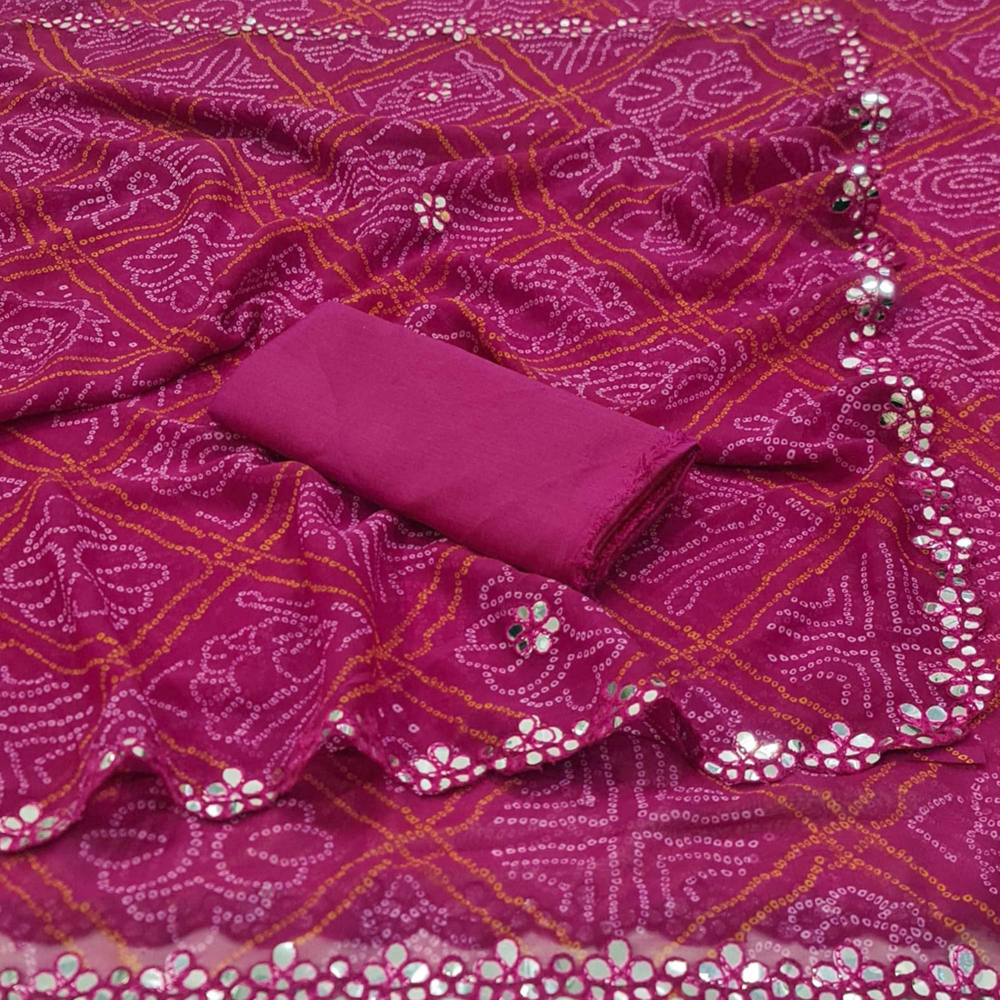 Pink Bandhani Printed Georgette Saree