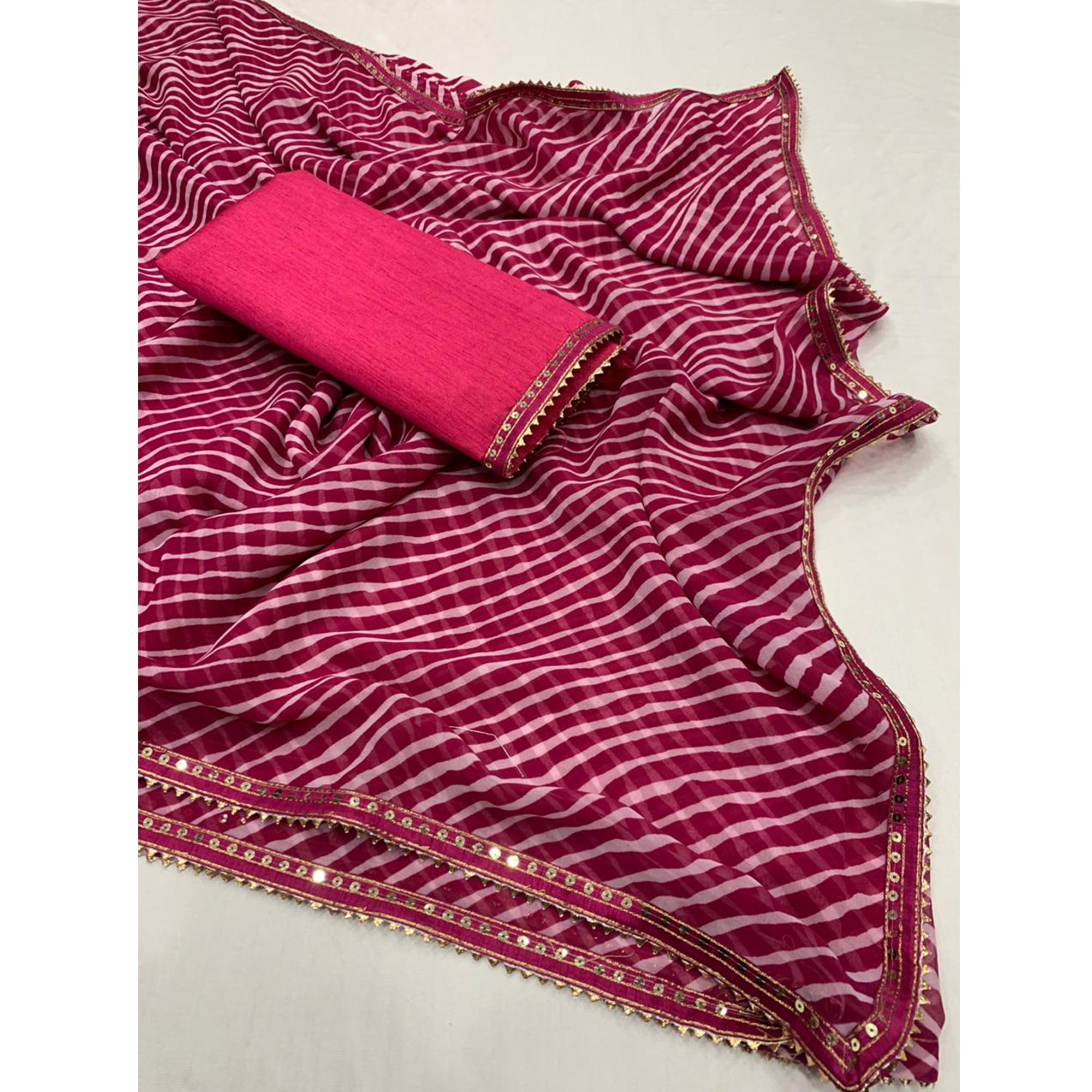 Pink Printed Georgette Saree With Sequins Border