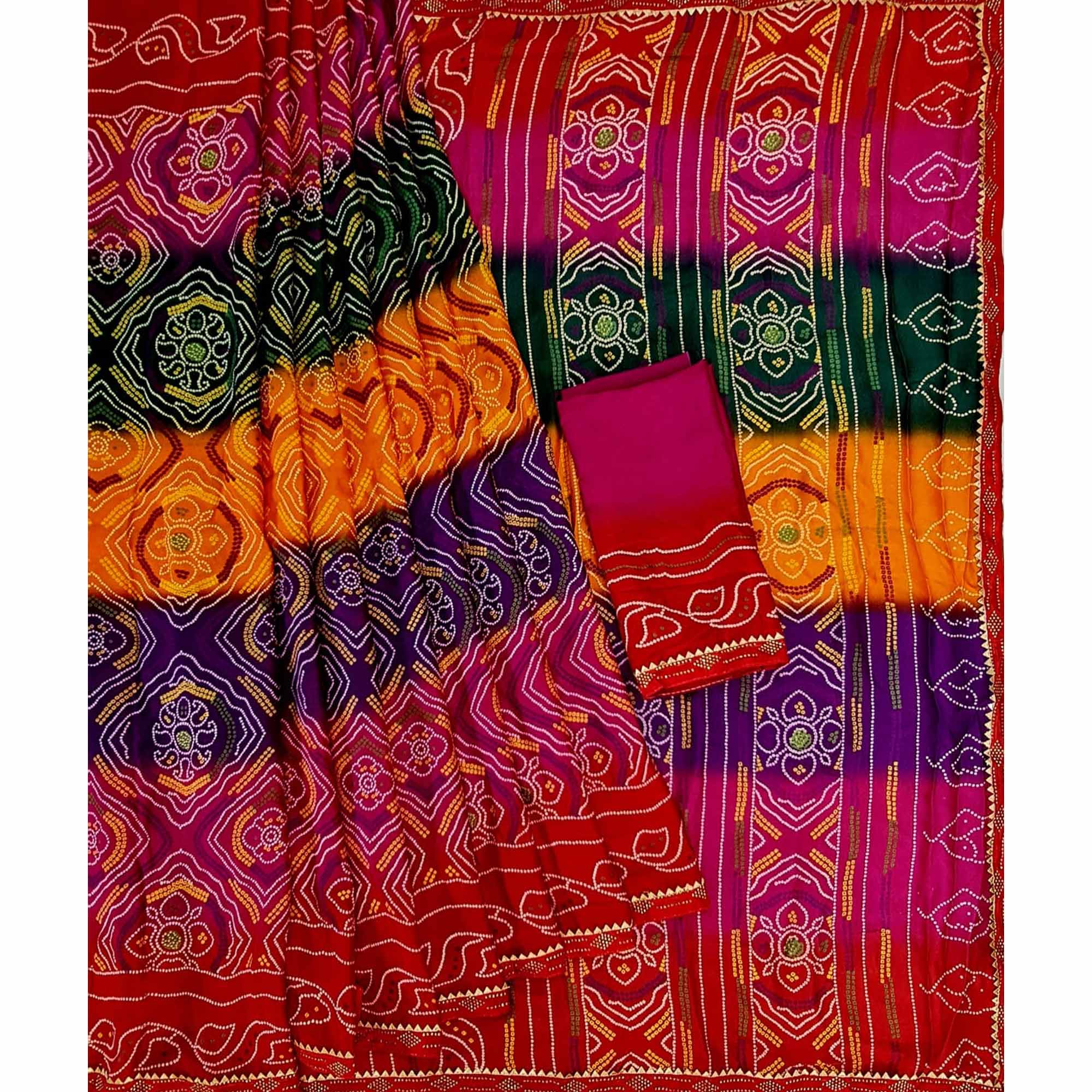 Multicolor Printed Georgette Saree With Diamond Lace Border