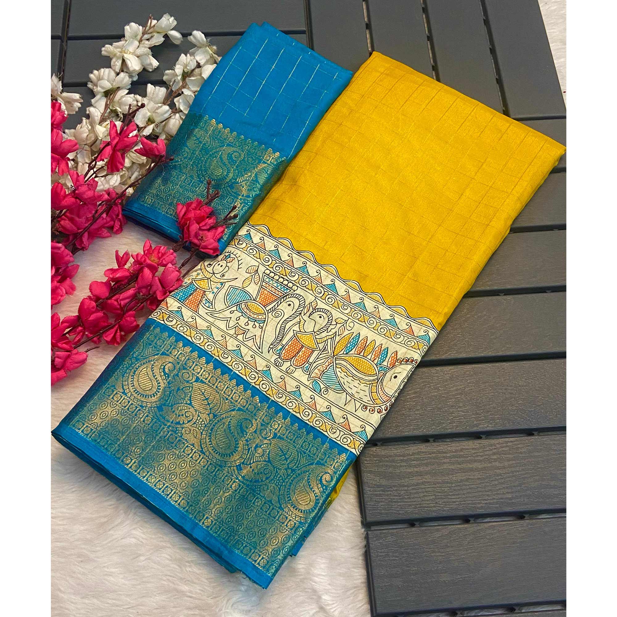 Yellow Weaving Dola Silk Saree With Zari Border
