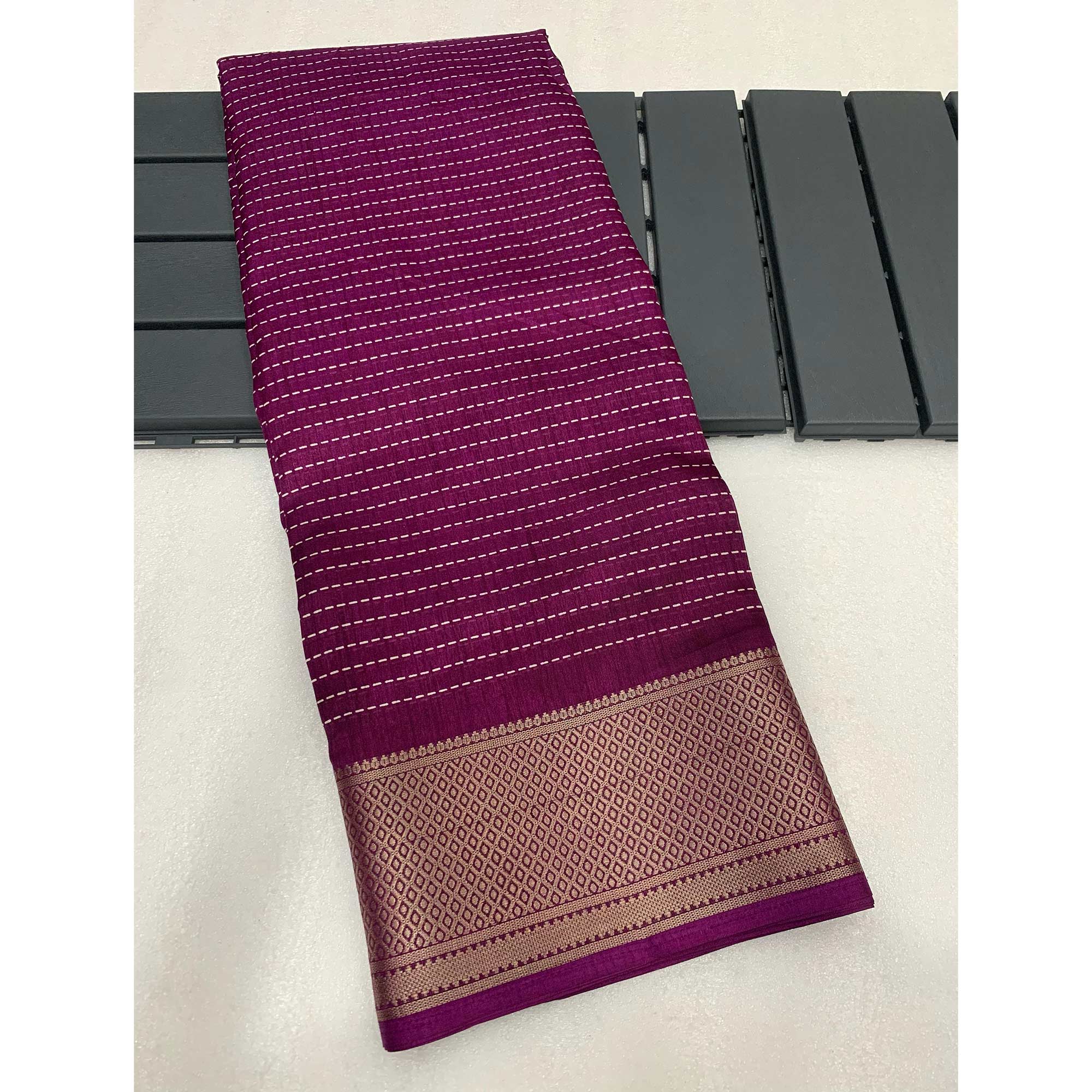 Wine Printed Dola Silk Saree With Jacquard Border