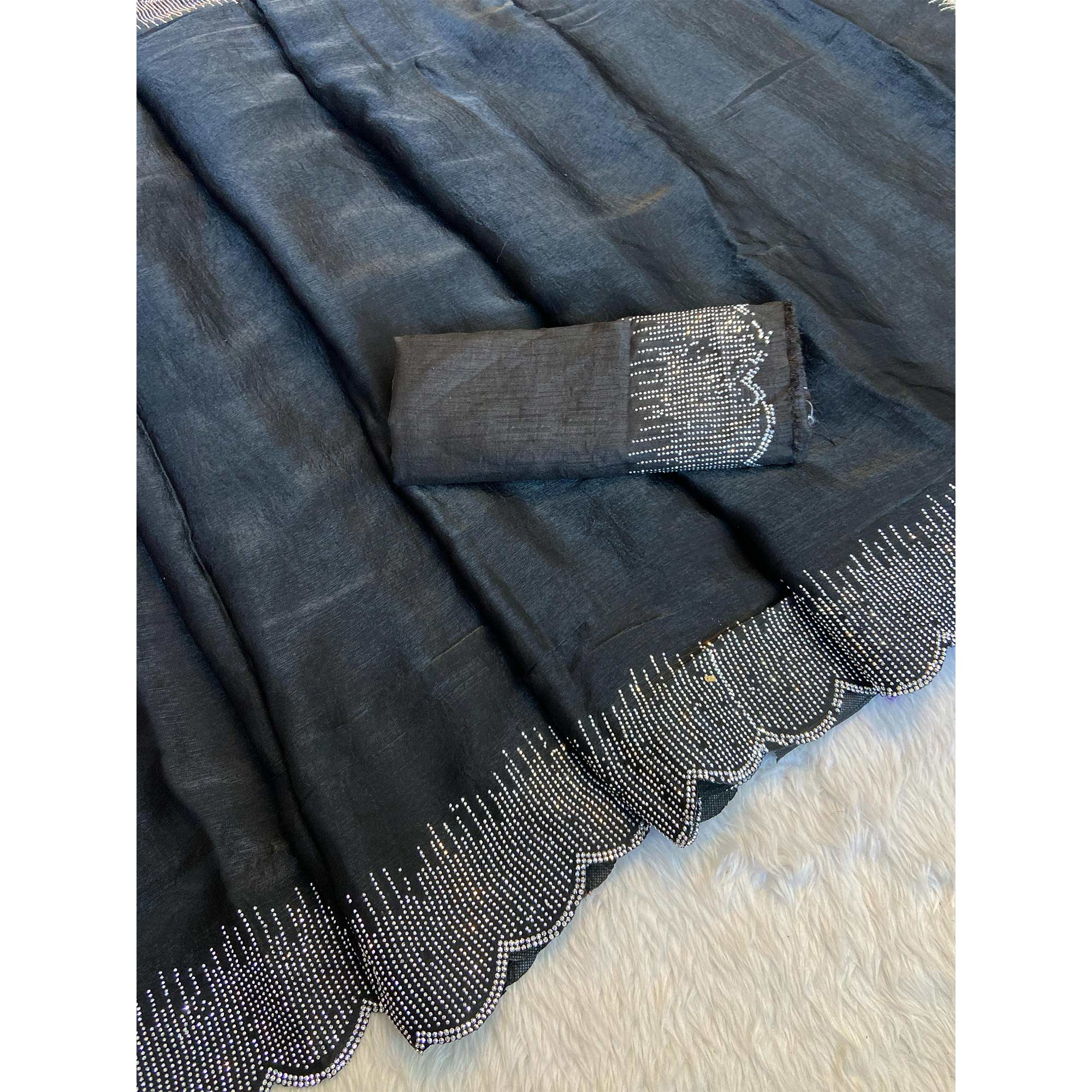 Black Swarovski Work Rangoli Silk Art Saree