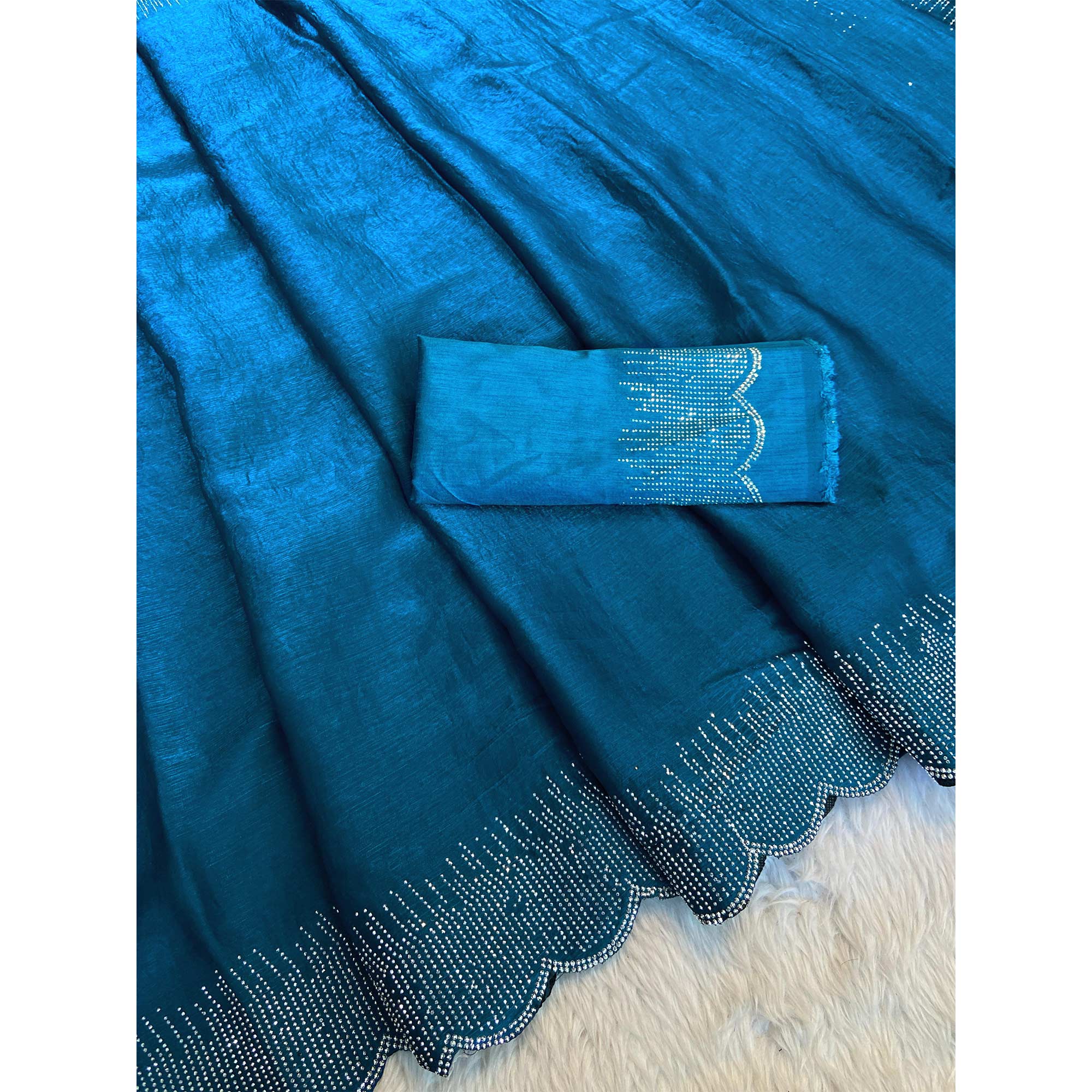 Blue Swarovski Work Rangoli Silk Art Saree