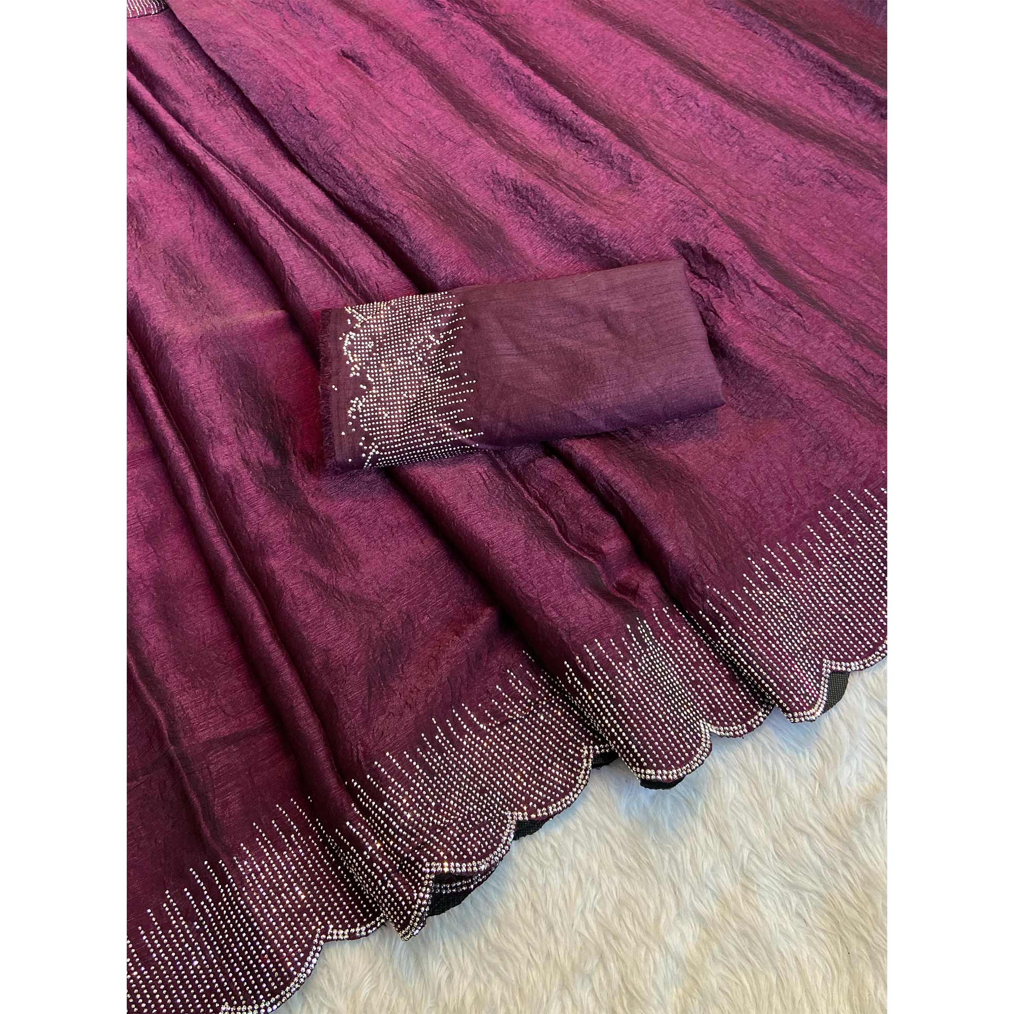 Wine Swarovski Work Rangoli Silk Art Saree