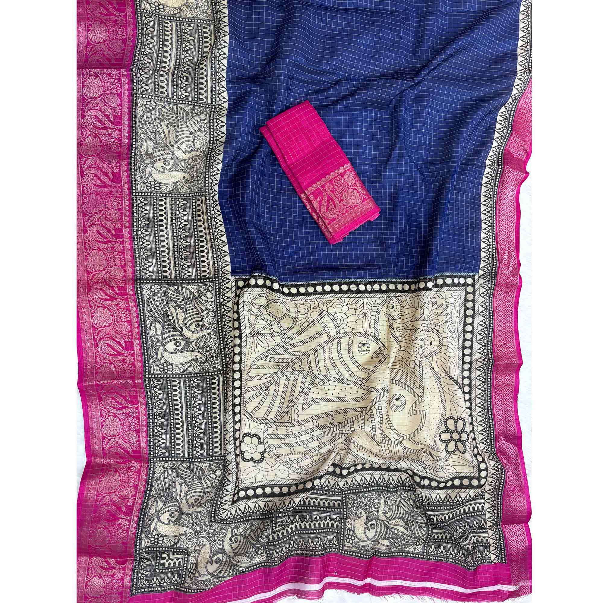 Navy Blue Zari Woven Dola Silk Saree