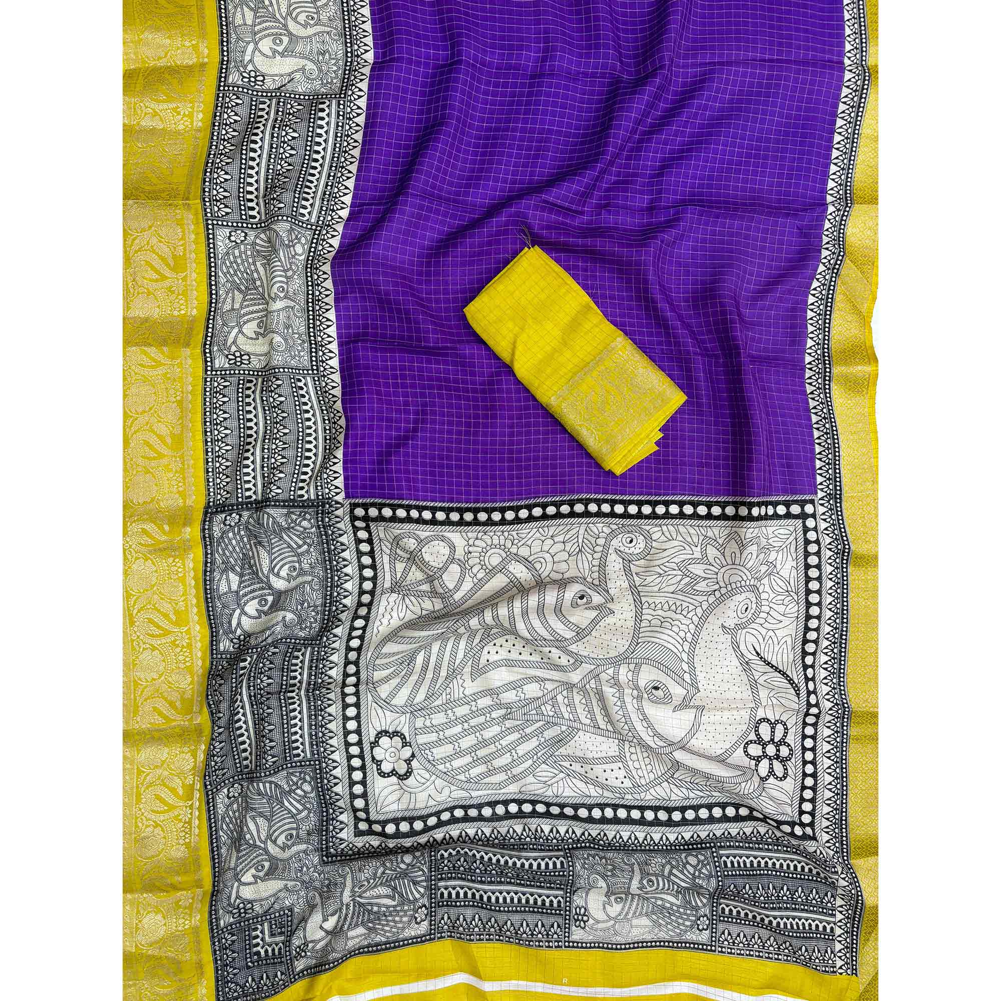 Purple & Yellow Zari Woven Dola Silk Saree