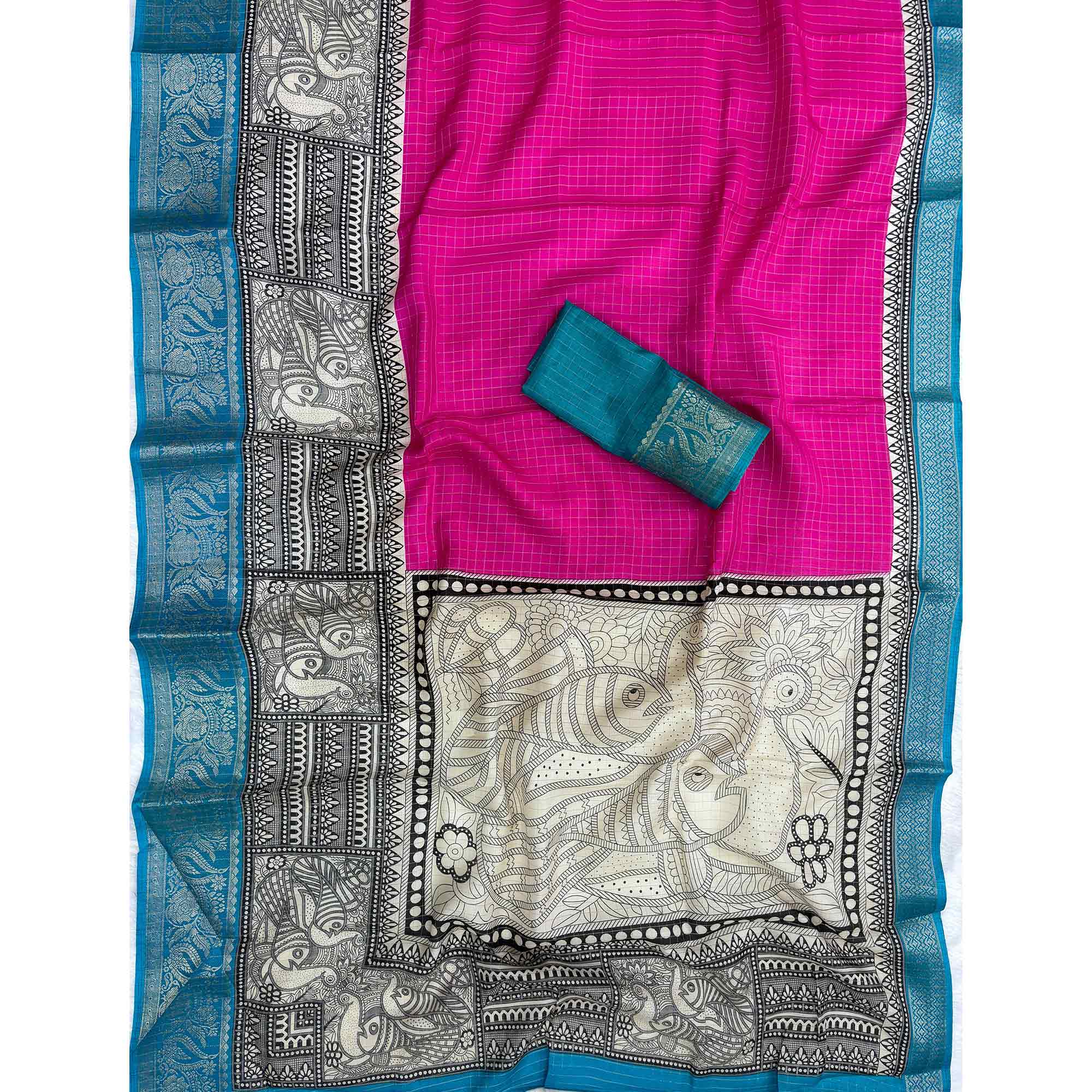 Rani Pink Zari Woven Dola Silk Saree