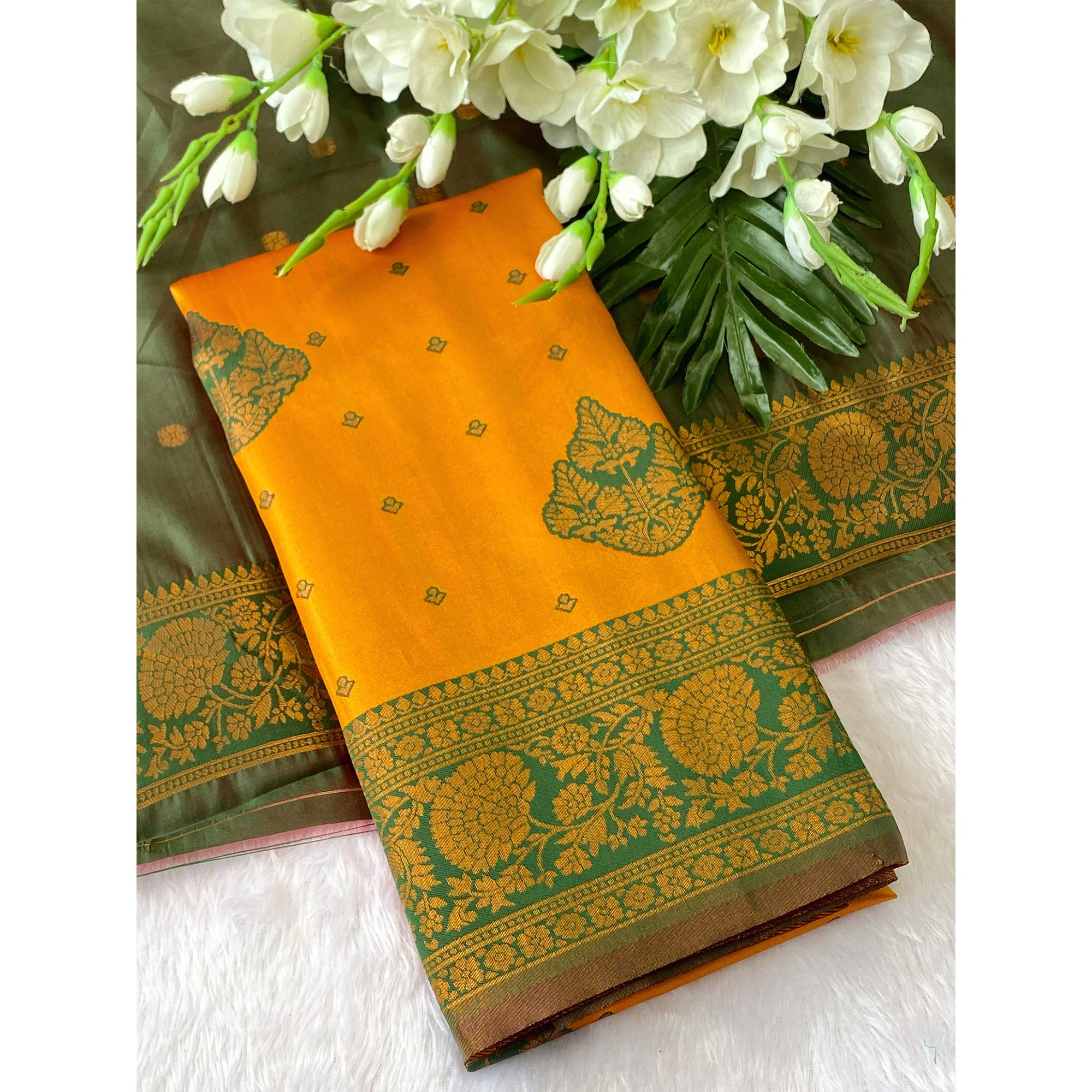 Classic Mustard Zari-Woven Banarasi Silk Saree Ideal for Festive & Traditional Events